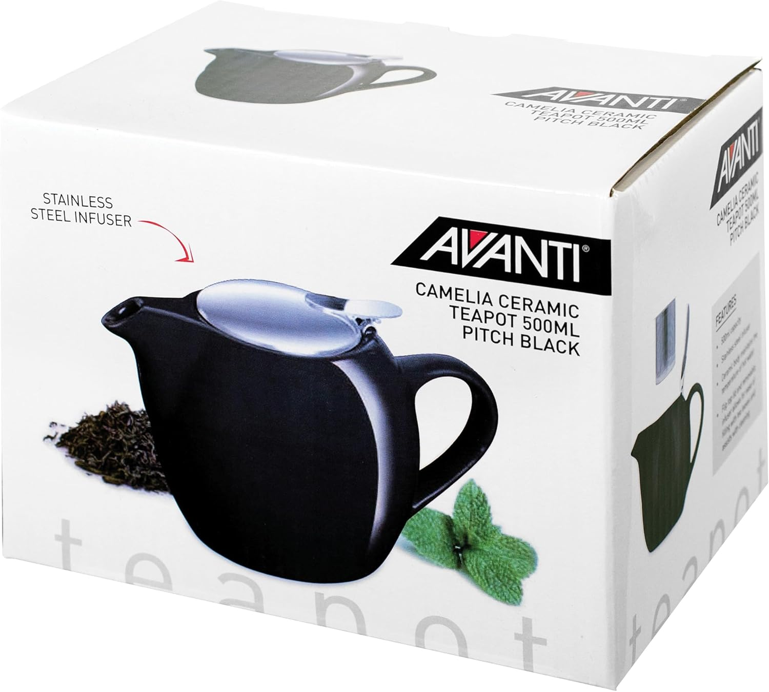 Avanti Camelia Ceramic Teapot, 500Ml, Pitch Black - Fire Engine Red image number 2