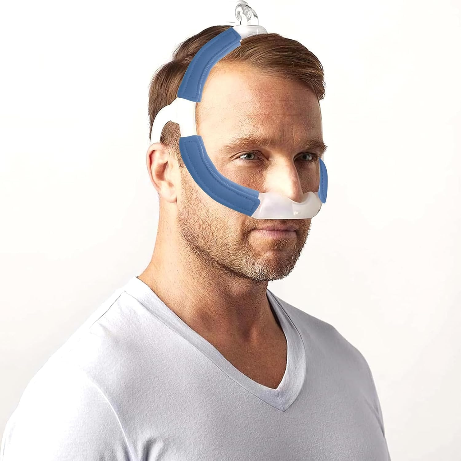 AGDGV 3 Pack Satin C P a P Strap Covers & Frame Covers - Universal Fit for Dreamwear, Resmed Airfit Headgear - Soft Breathable Hair Saver, Face Cushion Pads to Reduce Red Marks & Skin Irritation(Blue) image number 4