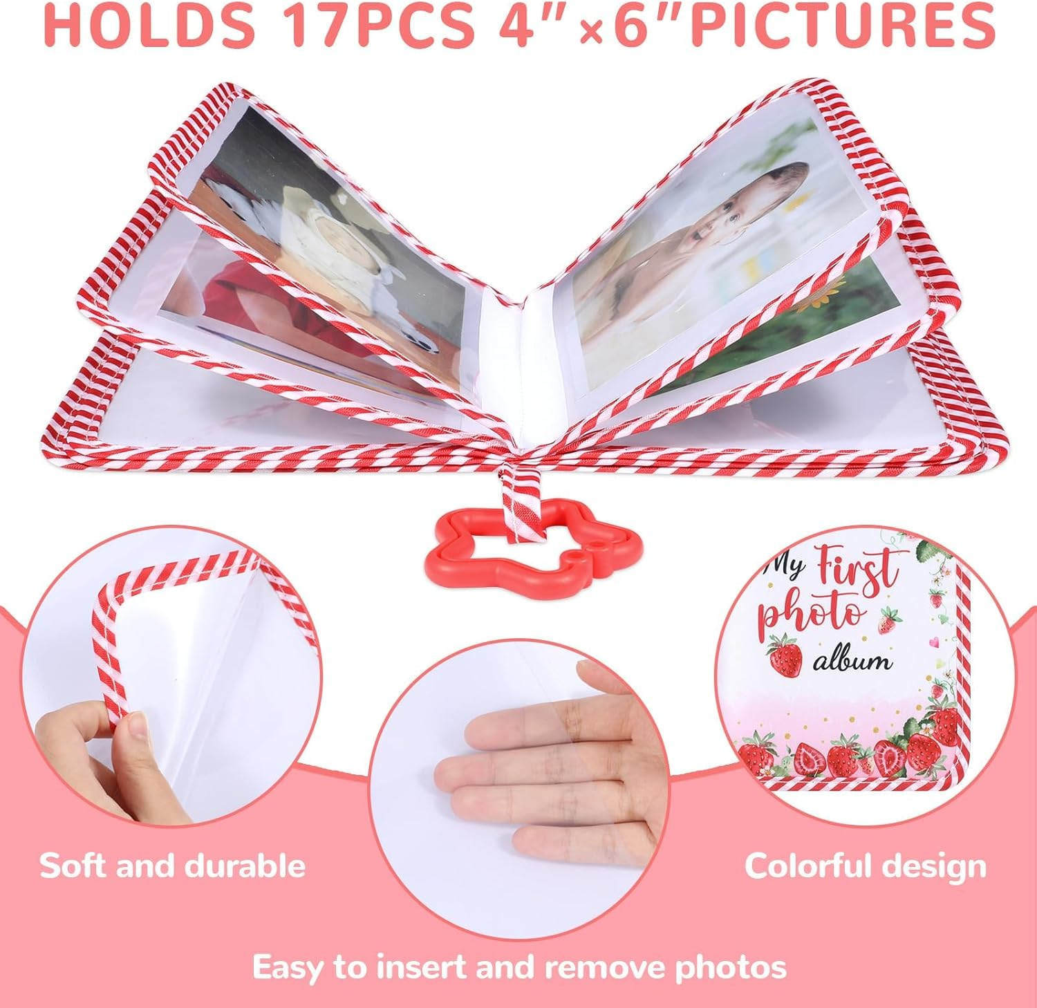 Baby'S My First Family Album Soft Photo Cloth Book Strawberry My First Book of Photos Baby Memory Album Gift Holds 4X6 Pictures for Babies Newborn Toddler & Kids Baby Shower image number 5