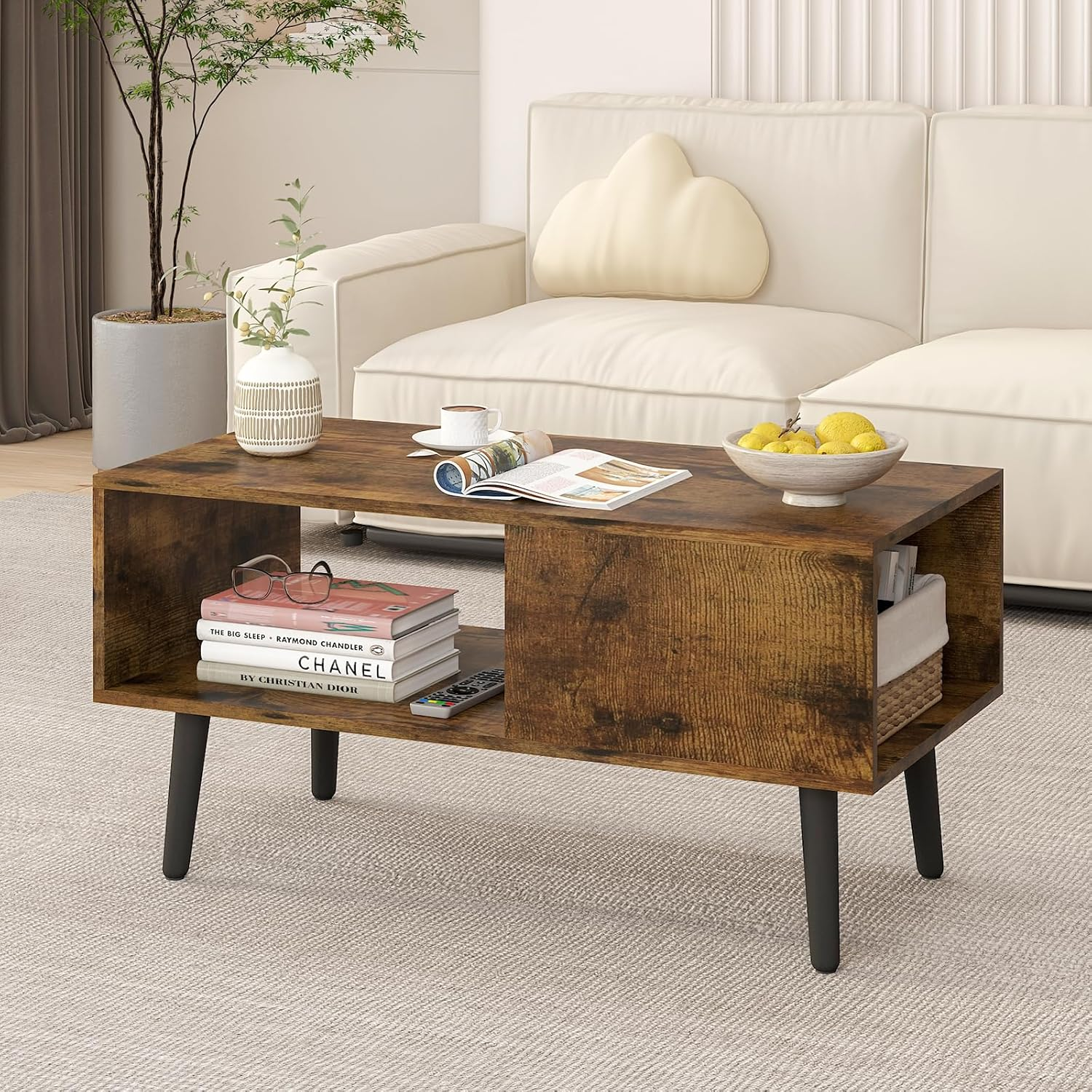 Advwin Lift Top Coffee Table with Hidden Large Compartment and Storage Shelf for Living Room Small Apartment Office Rectangle Wood Coffee Table Walnut