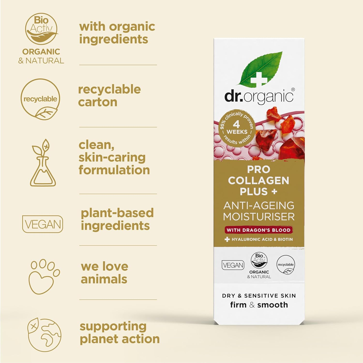 Dr Organic Pro Collagen plus Dragons Blood, Hyaluronic Acid, Biotin, Healthy-Aging, Wrinkles, Dry & Sensitive Skin, Natural, Vegan, Cruelty-Free, Paraben & Sls-Free, Organic, 50Ml, Packaging May Vary image number 2