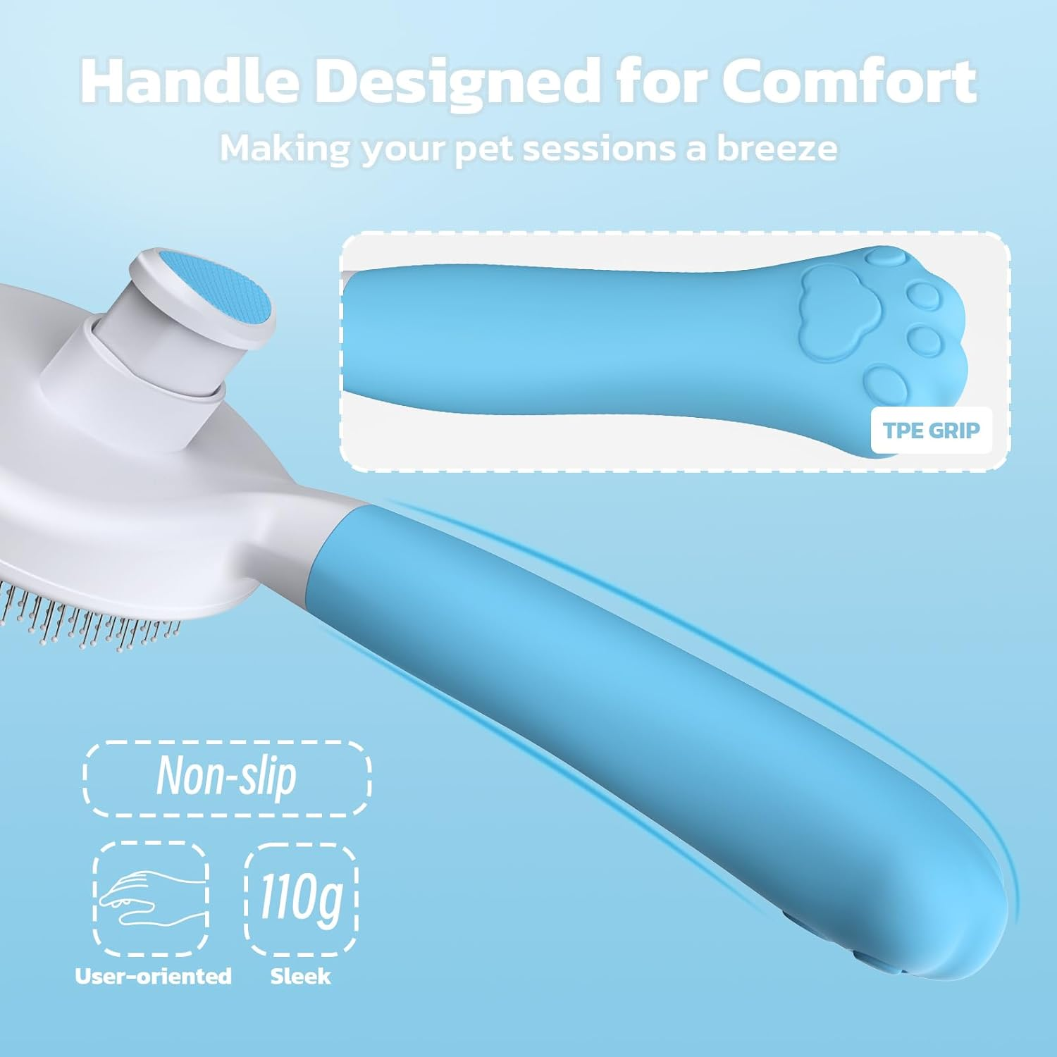 Zivacate Cat Brush Dog Brush [Ergonomic Handle & One-Click Cleaning] Tool for Short & Long-Haired Dogs/Cats/Rabbits, Undercoat Brush (Ocean Blue) image number 5