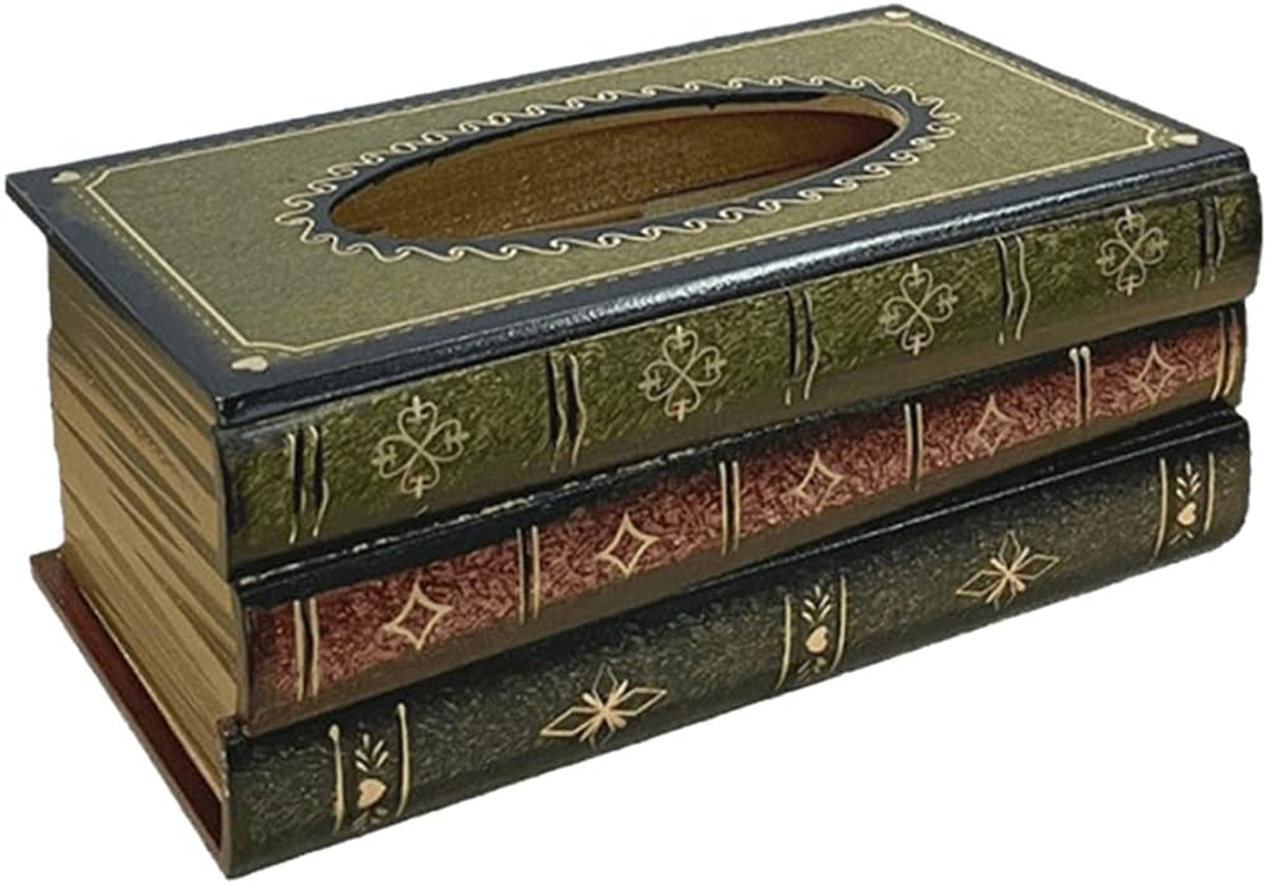 AIMALL Retro European-Style Hand-Painted Book-Shaped Tissue Box, Wooden Decorative Napkin Holder, Vintage Art Paper Box for Restaurant Table Ornaments, 10X5.7X4 Inches