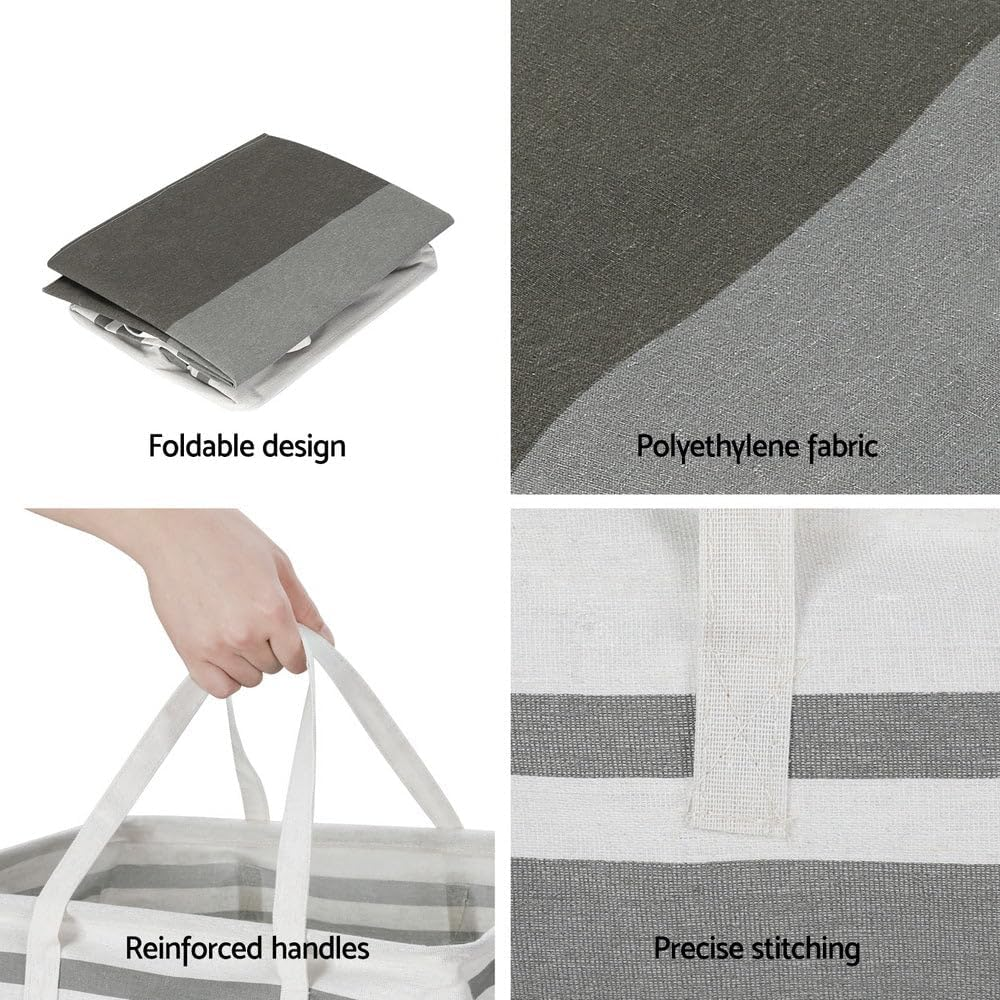 Artiss 2X Laundry Basket Hamper Foldable Washing Clothes Storage Organiser Grey image number 4