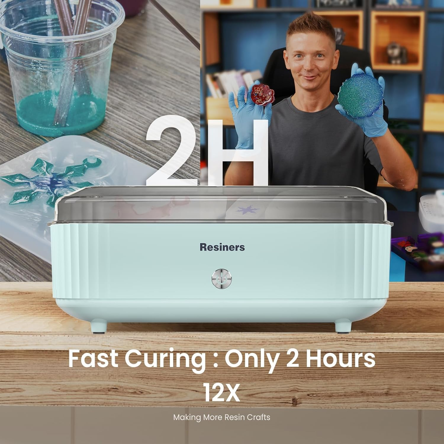 Resiners Resin Curing Machine with Larger Tray for Resin Starter, Cure Air, Auto Curing 2H Resin Supplies, Resin Dryer Curing Station for Epoxy Resin Casting Art Craft