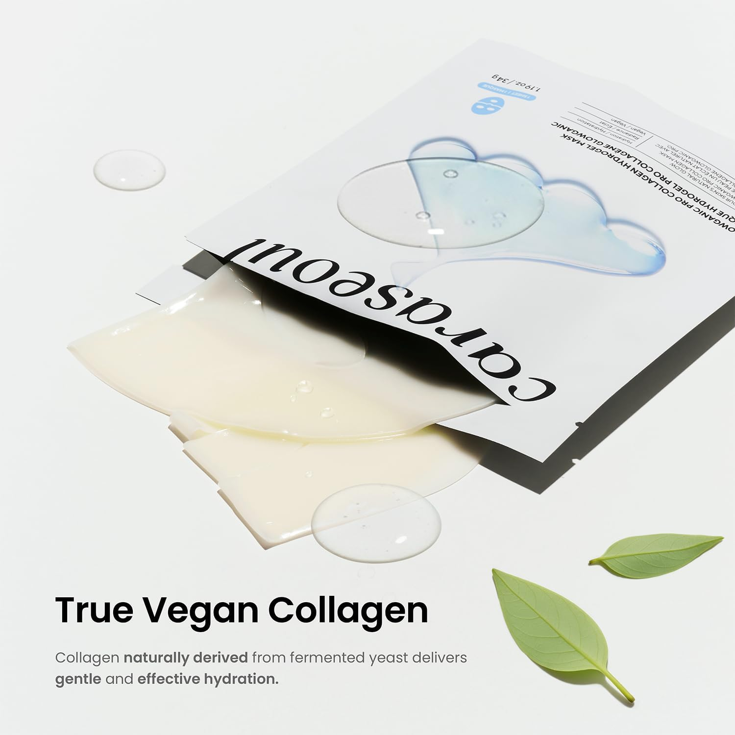 Caraseoul Glowganic Pro Collagen Face Mask, Hydrogel Korean Face Mask with Niacinamide & Adenosin, Radiance Boost, Hydrating Overnight Sleep Mask, Vegan, Korean Skin Care [1.19Oz (34G) X 4Ea] image number 3