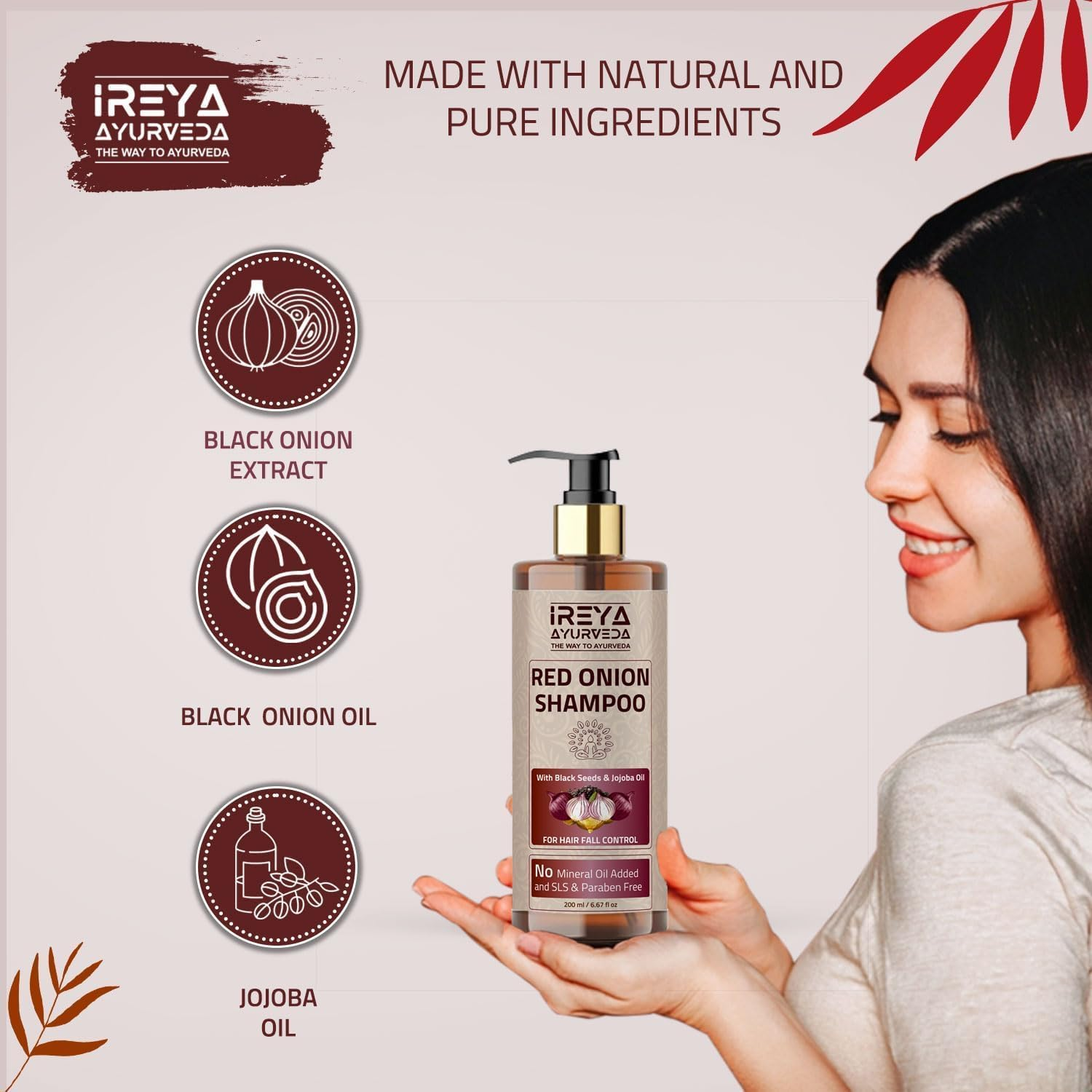 Onion Shampoo for Hair 200Ml (6.76Oz) Red Onion Shampoo for Hair Growth & Smooth Hair | Red Onion with Black Seed Oil, Black Onion Extract & Jojoba Oil. image number 4
