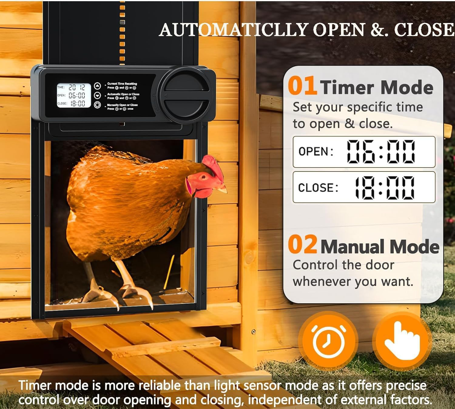Automatic Chicken Coop Door with Timer Mode and Large Programmable LCD Screen,Anti-Pinch Aluminum Alloy Chicken Coop Door with Low Battery Warning image number 2
