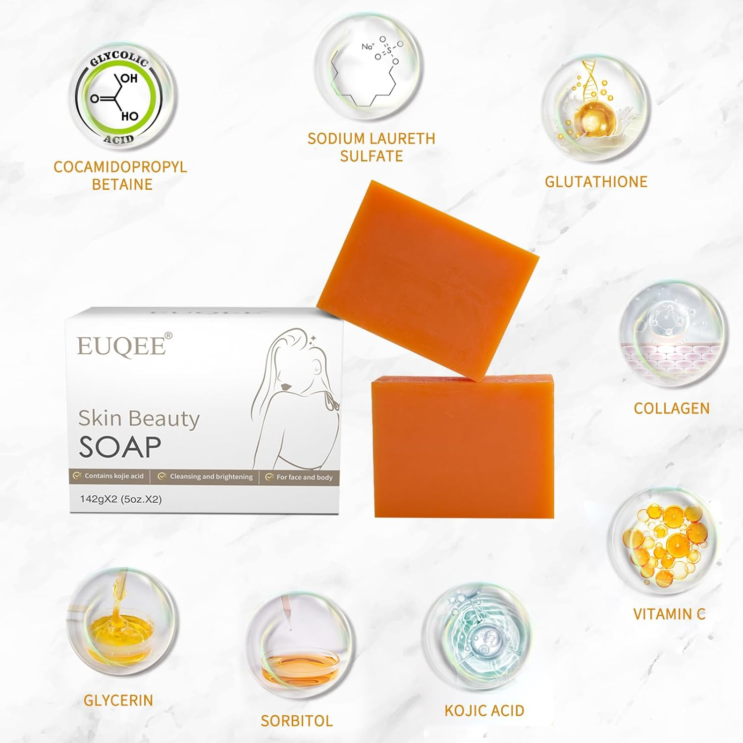EUQEE Glutathione Soap, Glutathione Soap Bars with Glutathione, Collagen, Vitamin C image number 3