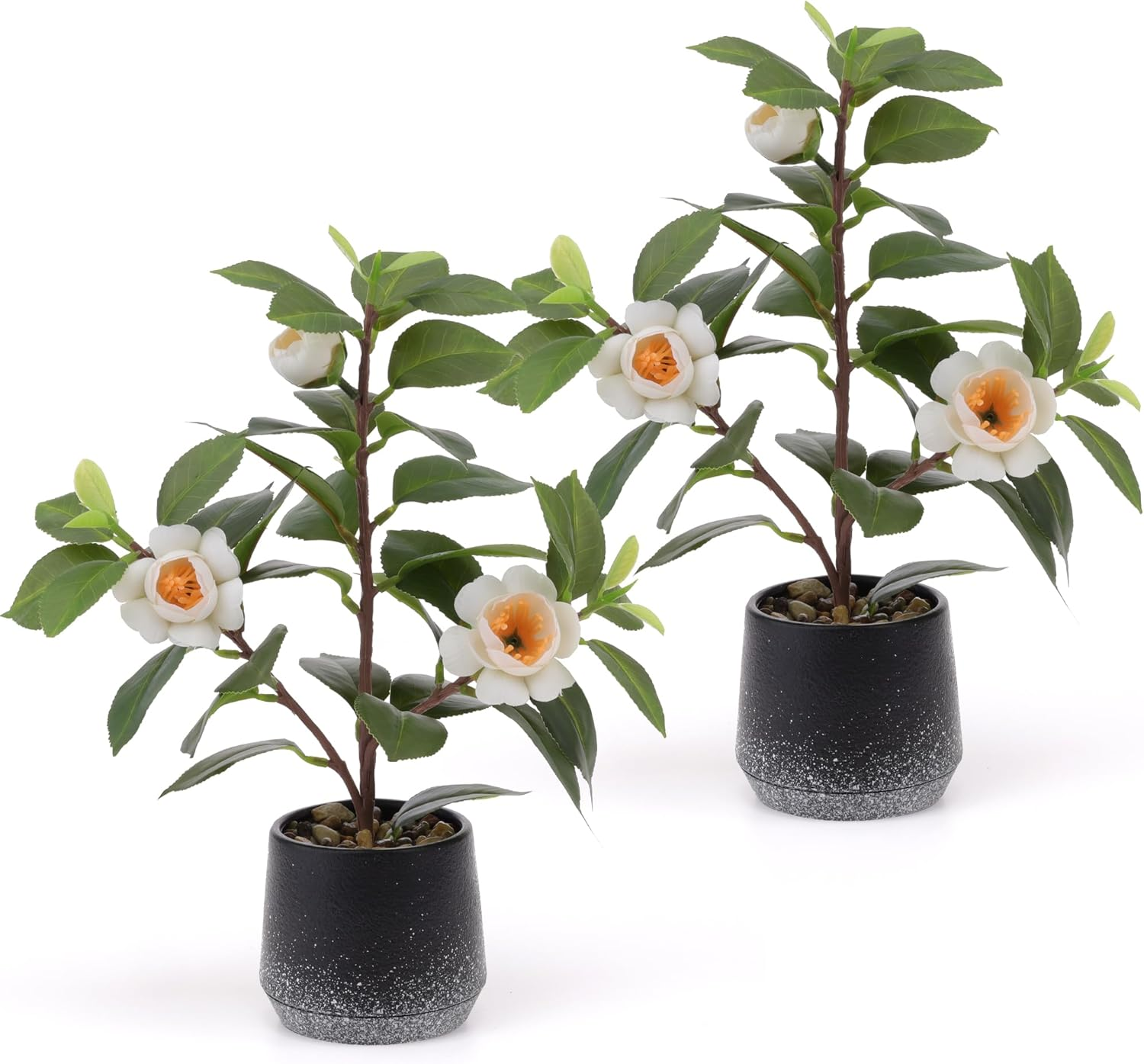 Gresorth 2 Pack Artificial Bonsai Plants with Decorative Pebbles Fake Realistic Greenery Potted Decor for Indoor Spaces Office Displays Garden Landscapes - 30Cm