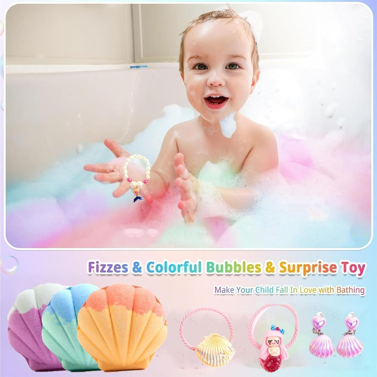 Mermaid Bath Bomb Kid, 6Pcs Shell Mermaid Bath Bomb for Girl with Surprise Inside, Bath Bombs with Mermaid Sea Shells for Girls, Bath Bomb Rich in Essential Oil, Organic Safe Bath Bomb Set (Sea Shell) image number 6