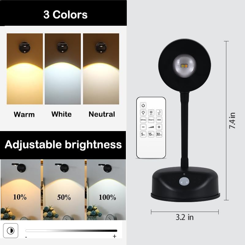 LADWOKFI Wireless Picture Light Motion Sensor Light Indoor Rechargeable 1200Mah 3 Color Wall Sconce Dimmable Wall Spotlights Bedroom Hallway Stairway Toilet Corridor Nightlight 1PCS
