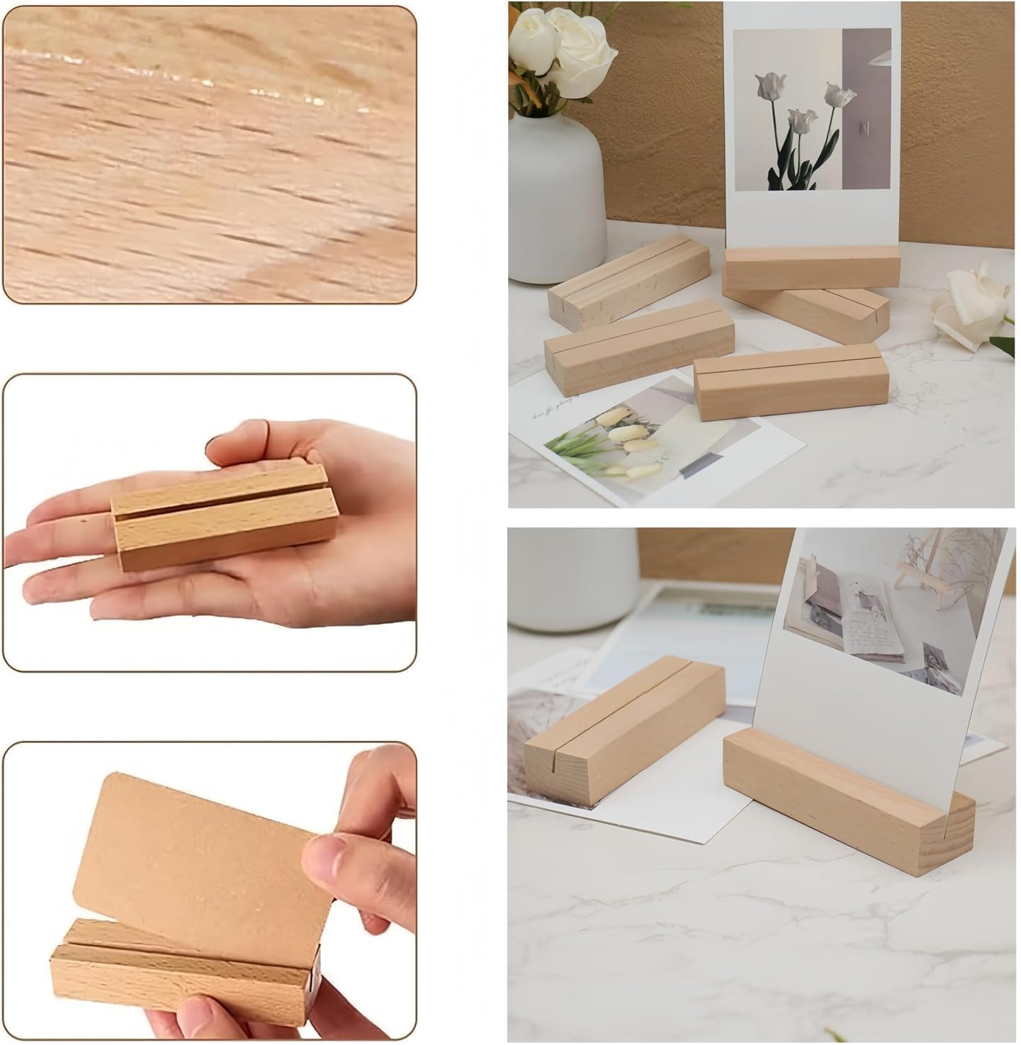 20 Pcs Table Number Holders Stands,Wooden Place Card Holders, Wood Sign Holders for Wedding Table Numbers, Menu Holder Place Card Holders for Display Name Card Photo Memo, (8*2.5*1.5 CM) image number 3
