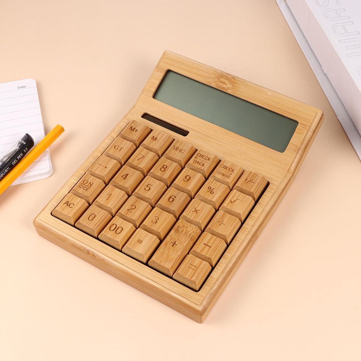 PLAFOPE Solar Bamboo Calculator 29-Key Office Tool Compact Light for and Travel image number 1