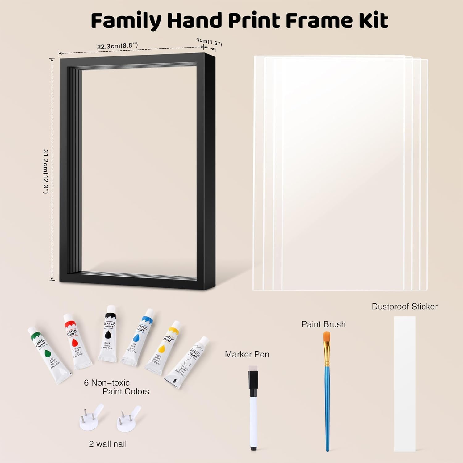 Family Handprint Kit for 4, DIY Craft Keepsake Frame with Clear Acrylic Boards, Adoption Gifts, Family Gifts for New Parents, New Mom, Father'S Day, Mother'S Day, Anniversary (Black) image number 2