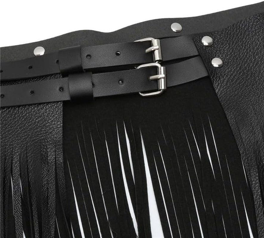 Pu Leather Fringe Skirt Waist Belt，Black Adjustable Rock Style Belt for Women'S Dance Performance Costumes,Punk Waist Belt Skirt for Rave Party Summer Beach Belts Hip Scarf
