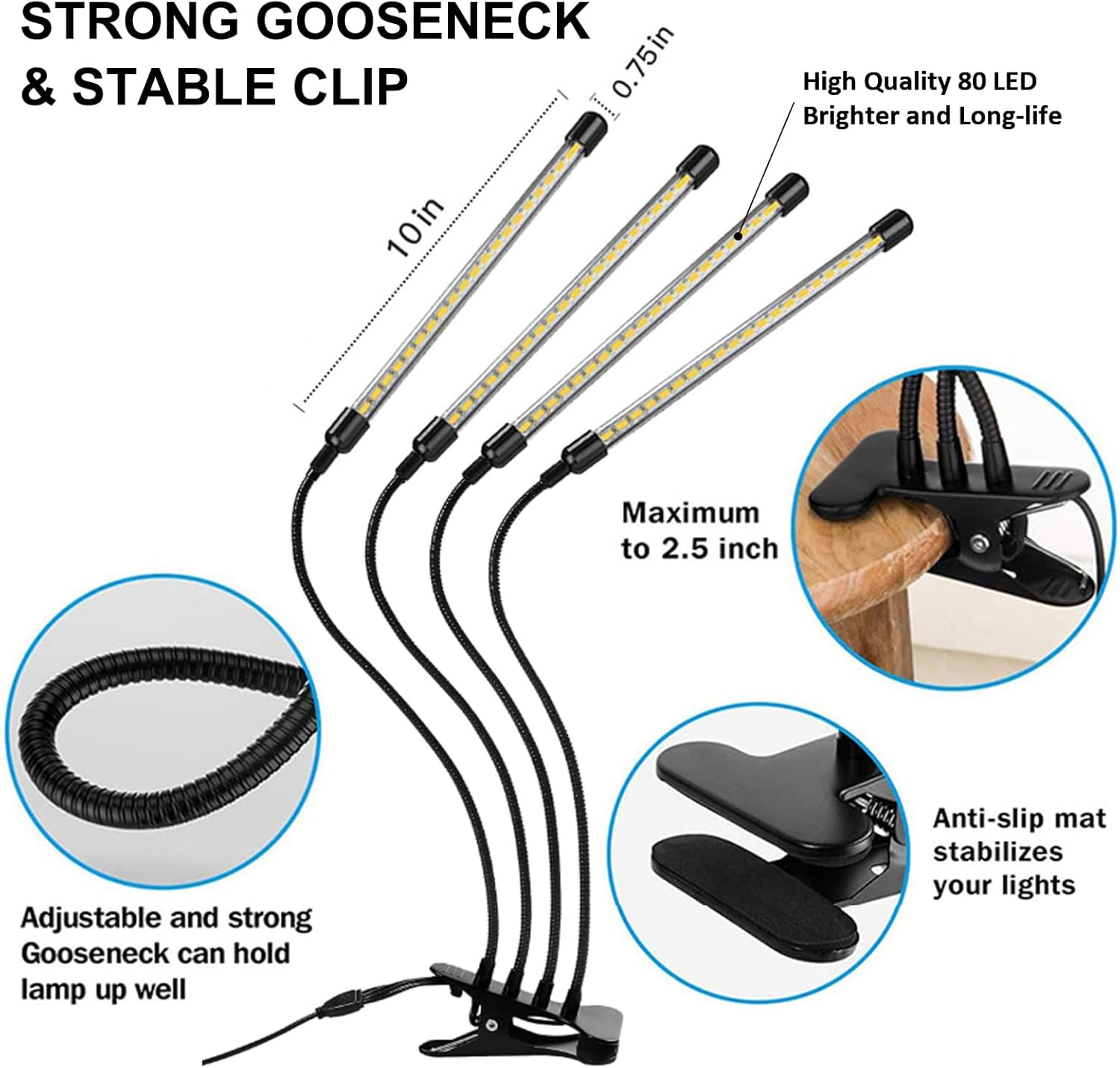 Grow Lights for Indoor Plants, Four Head LED Grow Light with Red & Blue Spectrum for Indoor Plant Growing Lamp, Adjustable Gooseneck, Suitable for Plants Growth (Adaptor NOT Included) image number 1