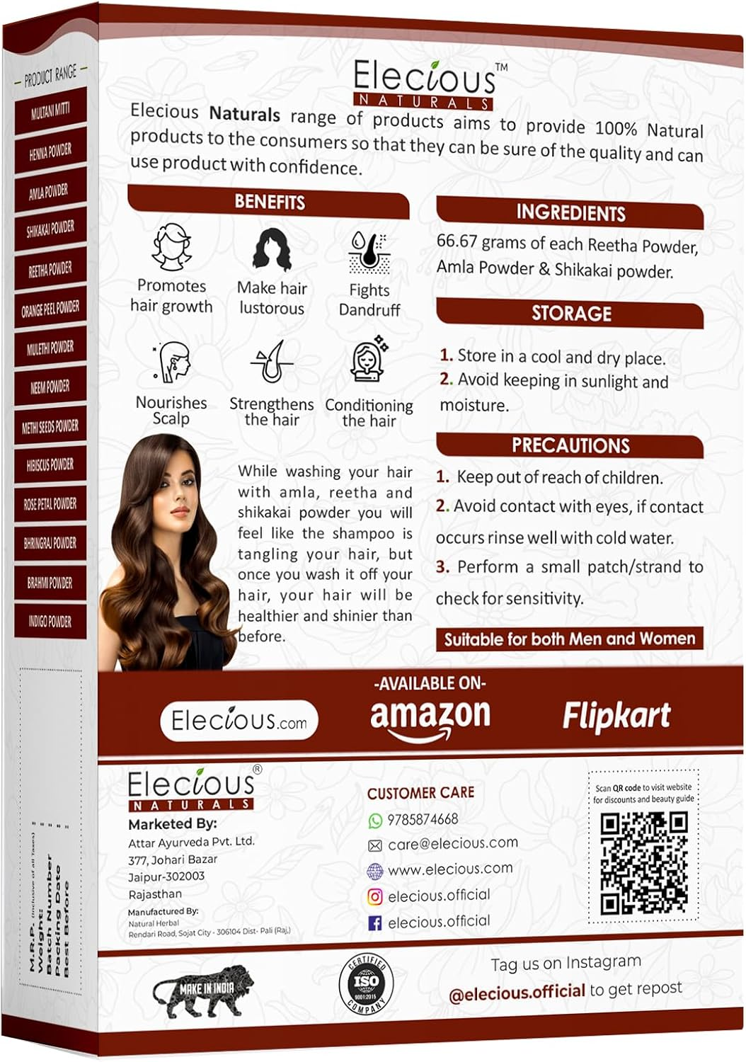 Elecious Naturals Amla, Reetha, Shikakai Powder for Hair | 3-In-1 Natural Hair Cleanser | 100% Natural, No Chemical, No Preservative | SLS, Paraben Free | Ready to Use image number 5