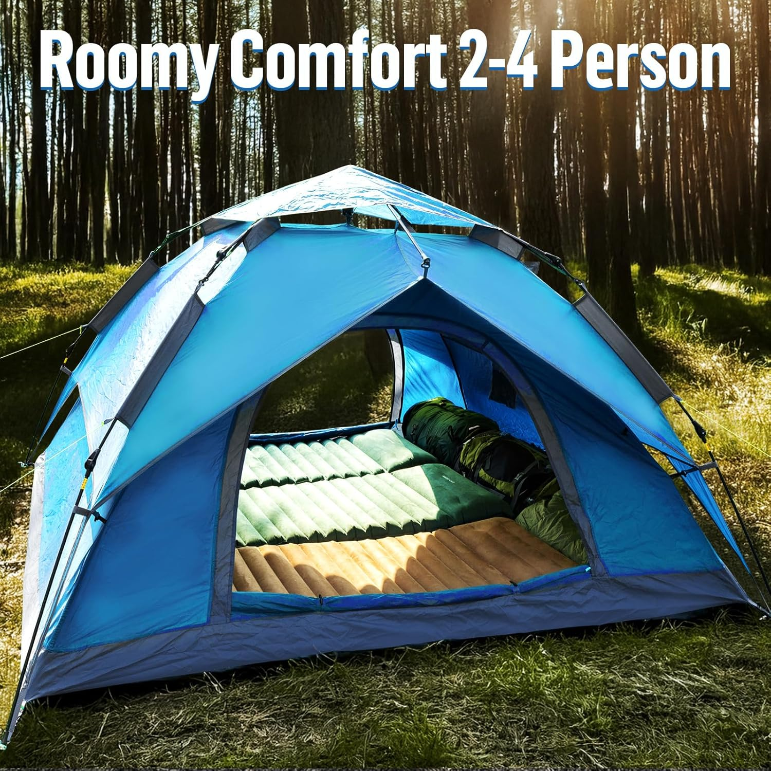 Night Cat Waterproof Camping Tent for 1 2 3 4 Person with Footprint Tarp Easy Instant Pop up Tent Automatic Hydraulic Rainproof Tent with Rain Fly image number 5