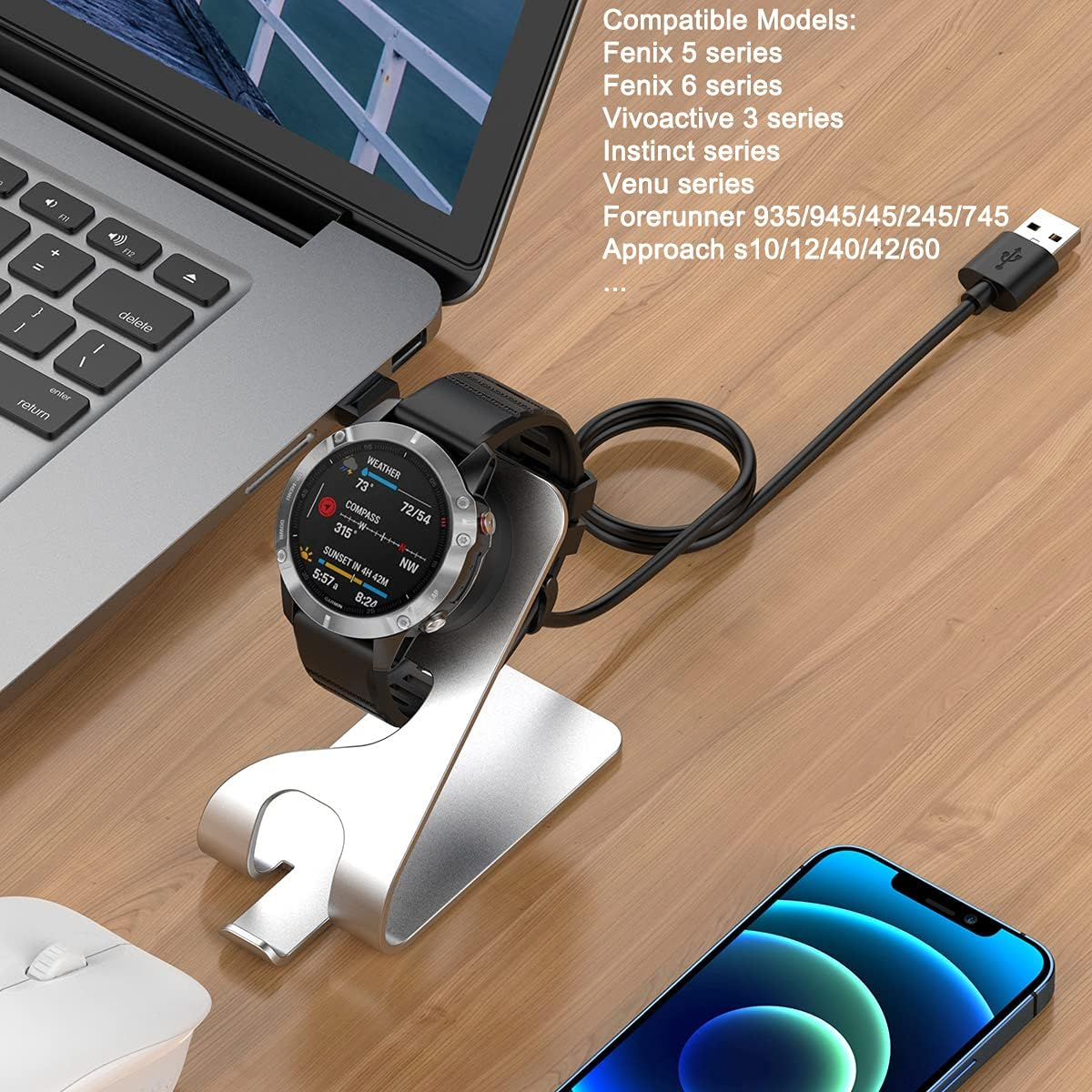 Charger for Garmin Watch Fenix 8 7 7S 7X 6 6S 6X 5 5S 5X Plus, Forerunner 965 955 945 745 255 245 165 55 45, Approach S10 S12 S40 S42 S60 S62 S70, Vivoactive 3/4/4S 5, Instinct 2 2S 2X, Venu 2 2S 3
