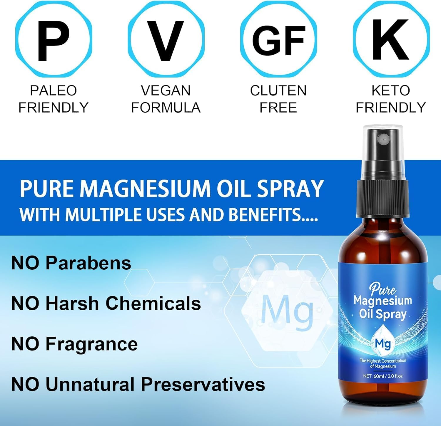 Pure Magnesium Oil Spray for Feet, Body, Nourish the Skin, Sleep Quality, Anxiety, 100% Organic Natural Topical Spray, Fast Easy Absorb for Better Health, 2.0Fl.Oz/60Ml image number 4