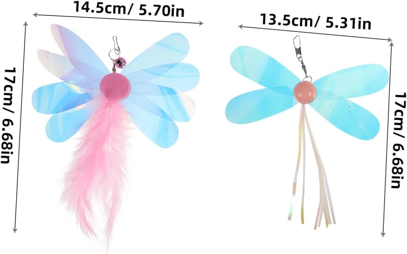 4Pcs Cat Toys Interactive Feather Teaser Refills - Butterfly & Dragonfly Plume Attachments for Indoor Cats, Durable Kitten Exercise Toys for Endless Fun, Swaying Motion Stimulation image number 2