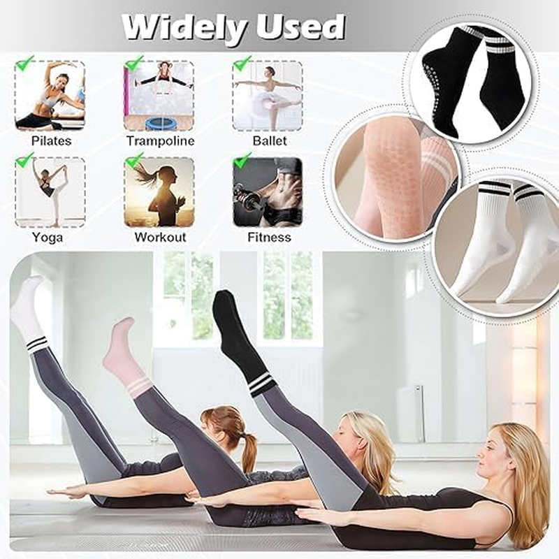 NEDLON (3 Pairs) Pilates Grip Socks for Women Non-Slip (Size 35-40) Non-Slip Socks, Yoga, Gym, Training, Barre, Slippers Breathable, Soft Yoga Socks image number 6