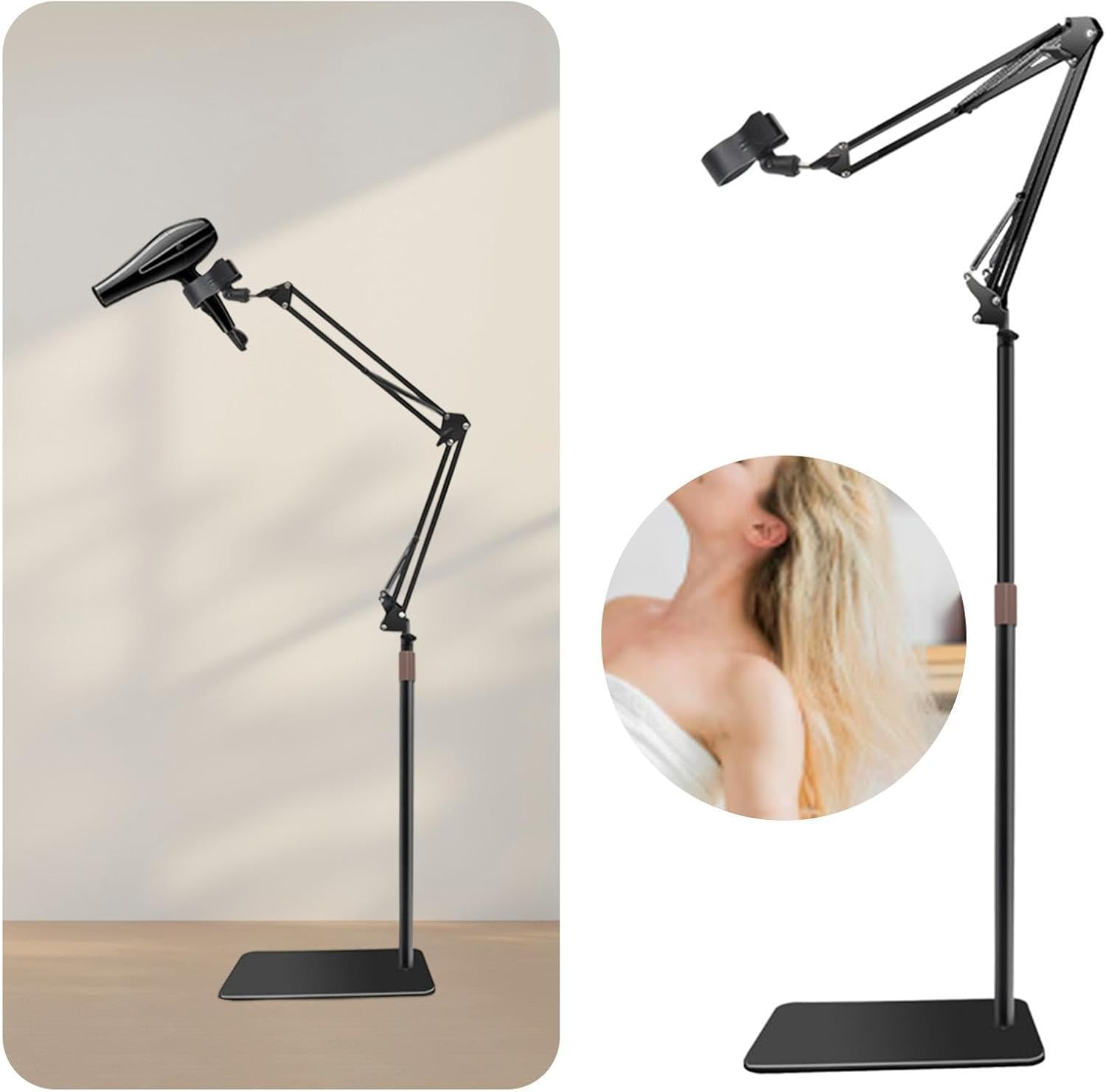 Motivetech Hands Free Hair Dryers Stand Floor Blower Stand Holder Adjustable Practical Non Slip 180 Degrees Rotatable for Pet Grooming, Height 70Cm to 99Cm - Height 40Cm To 69Cm image number 3