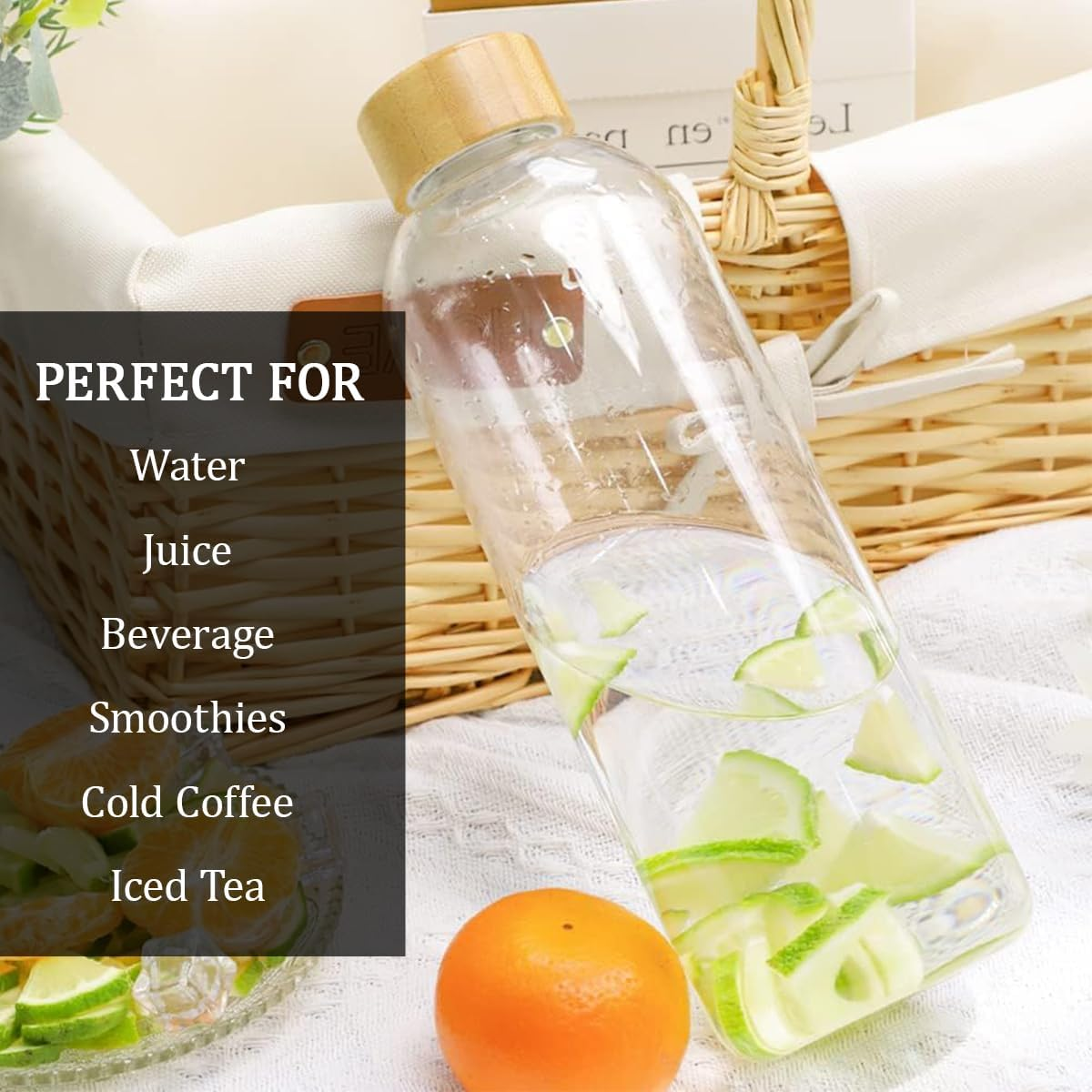 Blissify 1L High Borosilicate Glass Water Bottles with Bamboo Lids, 2 Pack Glass Juice Bottles, Reusable Drinking Bottles for Hot Cold Drinks, Home, Office, Gym & Outdoors image number 1