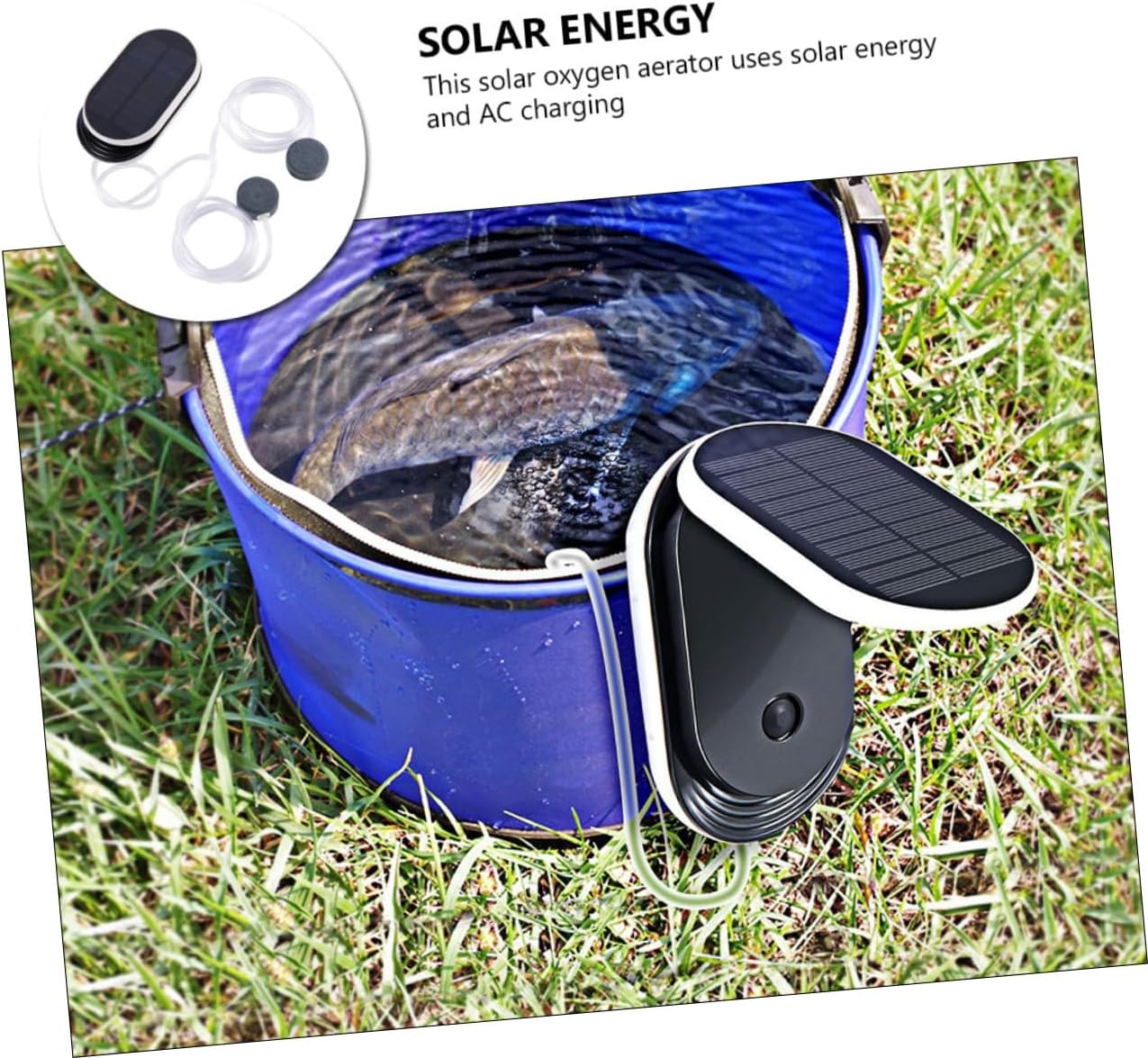 Solar Oxygenation Pump Portable Sun Powered Aerator with Copper Core and Lithium Battery for Outdoor Ponds Fish Tanks and Garden Water Oxygenation image number 1