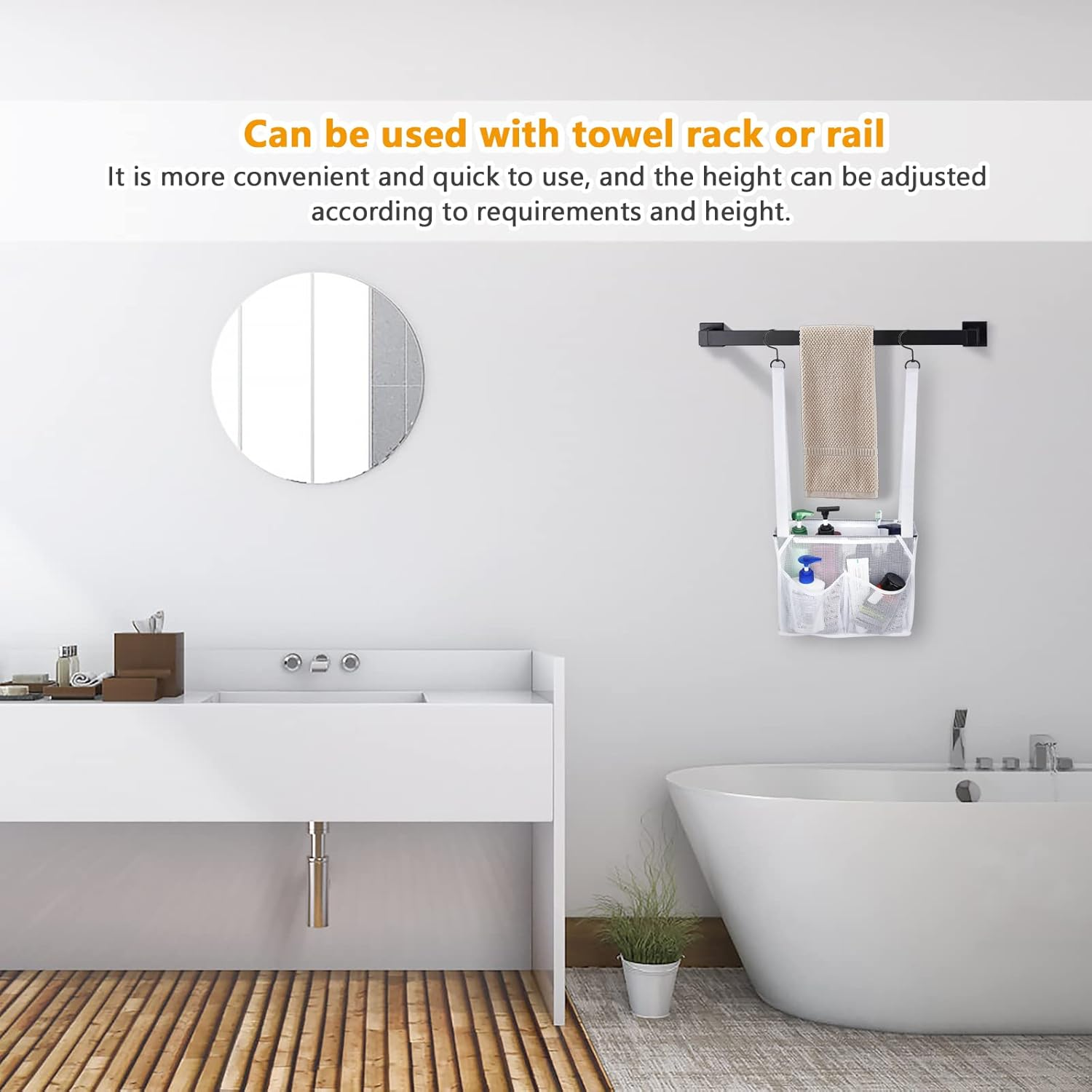 Hanging Mesh Shower Caddy College with Hooks, Bath Baskets Organizer Storage with 4 Pockets for College Dorm Rooms, Gym, Swimming and Travel (White) - White image number 2