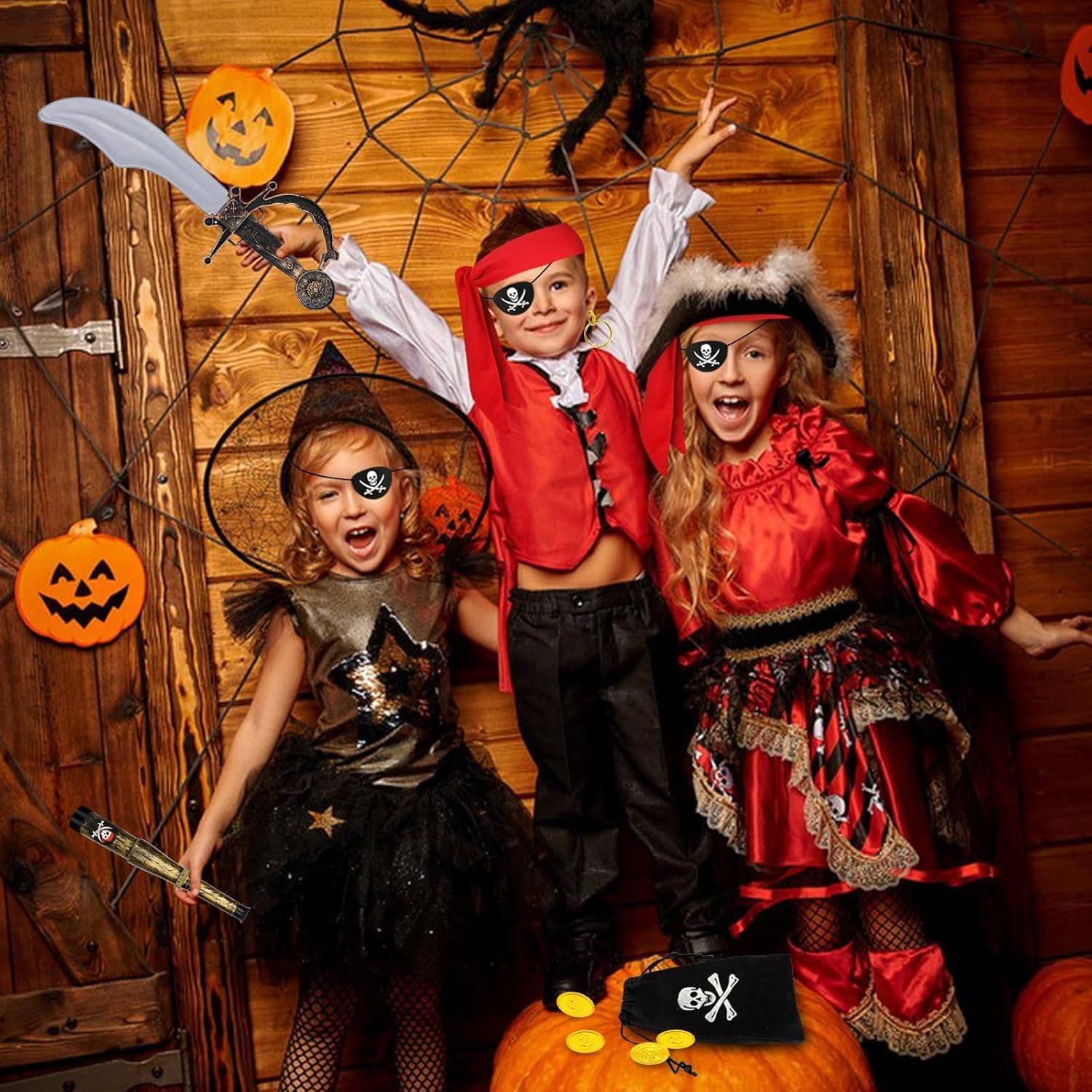 7 PCS Pirate Costume Accessories for Kids,Pirate Accessories Set Captain Outfit for Halloween Party Cosplay image number 6