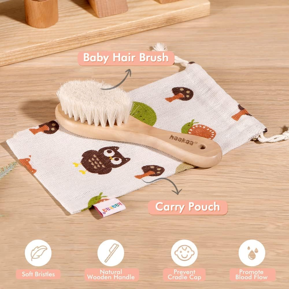 Haakaa Wooden Baby Hair Brush,Soft Bristle Hair Brush for Kids,Prevent Cradle Cap,Natural Soft Goat Bristles,Perfect Baby Registry Gift image number 3