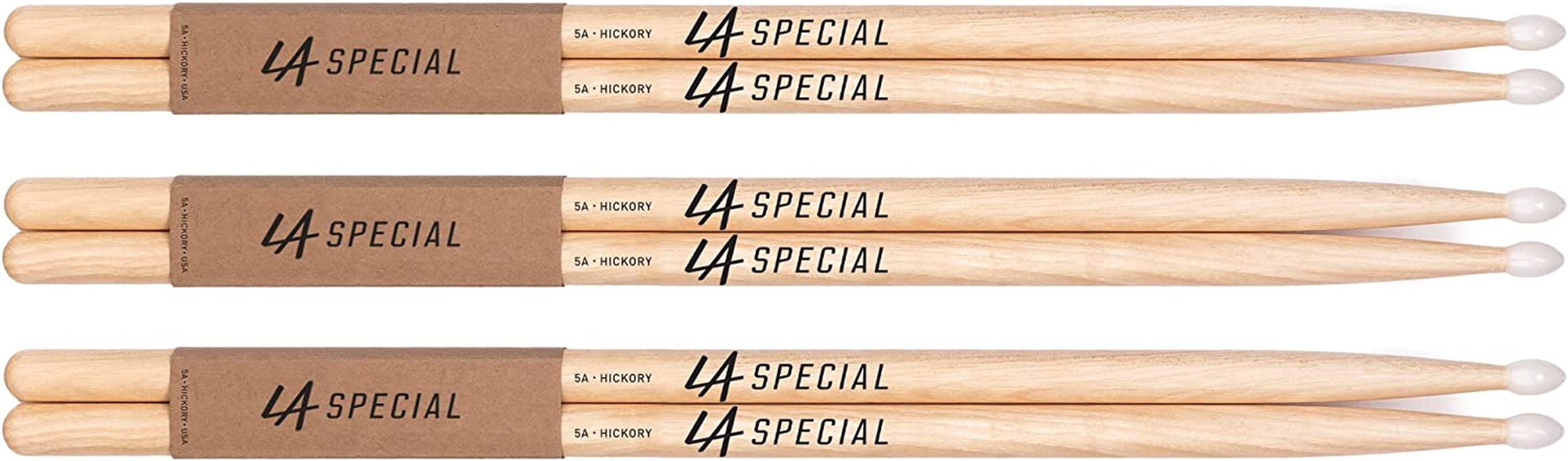 Promark LA Specials - 5A Drumsticks - Drum Sticks Set for Acoustic Drums or Electronic Drums - Oval Nylon Tip - Hickory Drum Sticks - Consistent Weight and Pitch - Made in the USA - 3 Pairs image number 3