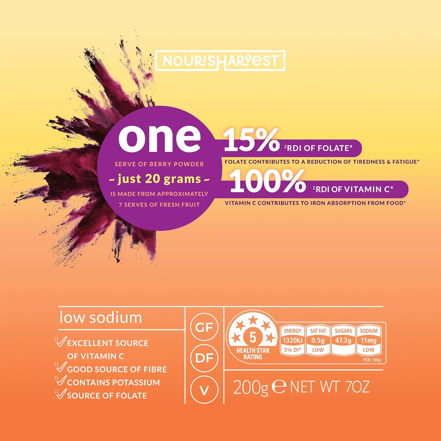 Nourisharvest Berry Smoothie Powder &ndash; 100% Natural Wholefood Blend with Blackcurrants, Raspberries, Blueberries & Strawberries &ndash; High in Fiber & Vitamin C &ndash; Antioxidant-Rich Superfood &ndash; Vegan, Gluten-Free &ndash; 200 Grams image number 3