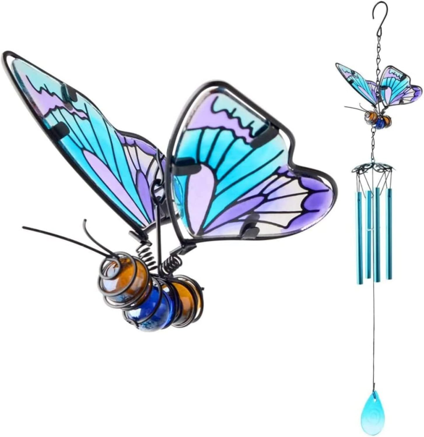Butterfly Wind Chimes, 70Cm Iron Stained Glass Butterfly Wind Chimes Gifts for Mom Outdoor/Indoor Wind Chimes for Home, Garden, Window, Yard, Patio, Lawn Decoration (Yellow)