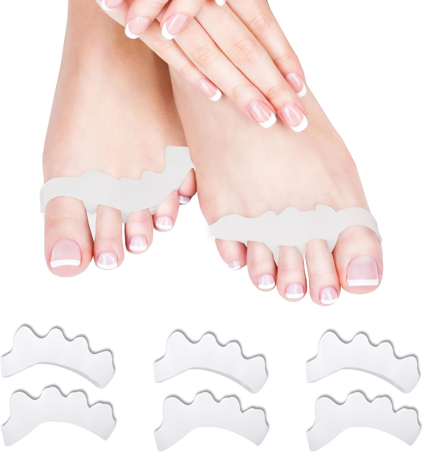 Toe Separator Set with Gel Silicone for Bunions, Yoga, Pedicures, and Pain Relief in Men and Women. Comfort and Corrective Support for Overlapping Toes, Perfect for Rehabilitation and Enhancing Foot Care (3 Pair ( White )) image number 4