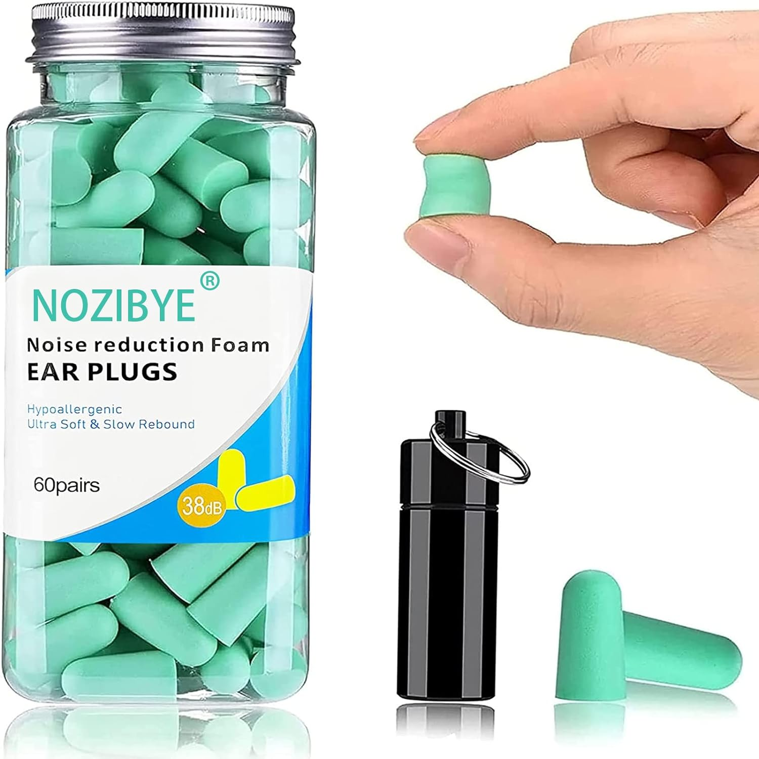 Nozibye Ultra Soft Foam Earplugs, 120 Pieces (60 Pairs) - 38Db SNR Noise Cancelling Ear Plugs for Sleeping, Shooting, Snoring, Studying, Concerts, Work, Loud Sound Reduction (Mint Green)