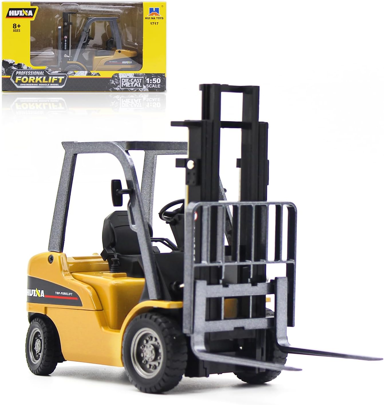 Qutumill Die-Cast Forklift Truck Toys 1/50 Scale Metal Engineering Vehicle Fork Truck High Detail Construction Vehicles Model Collection Forklift Decoration Toy for Kids image number 6