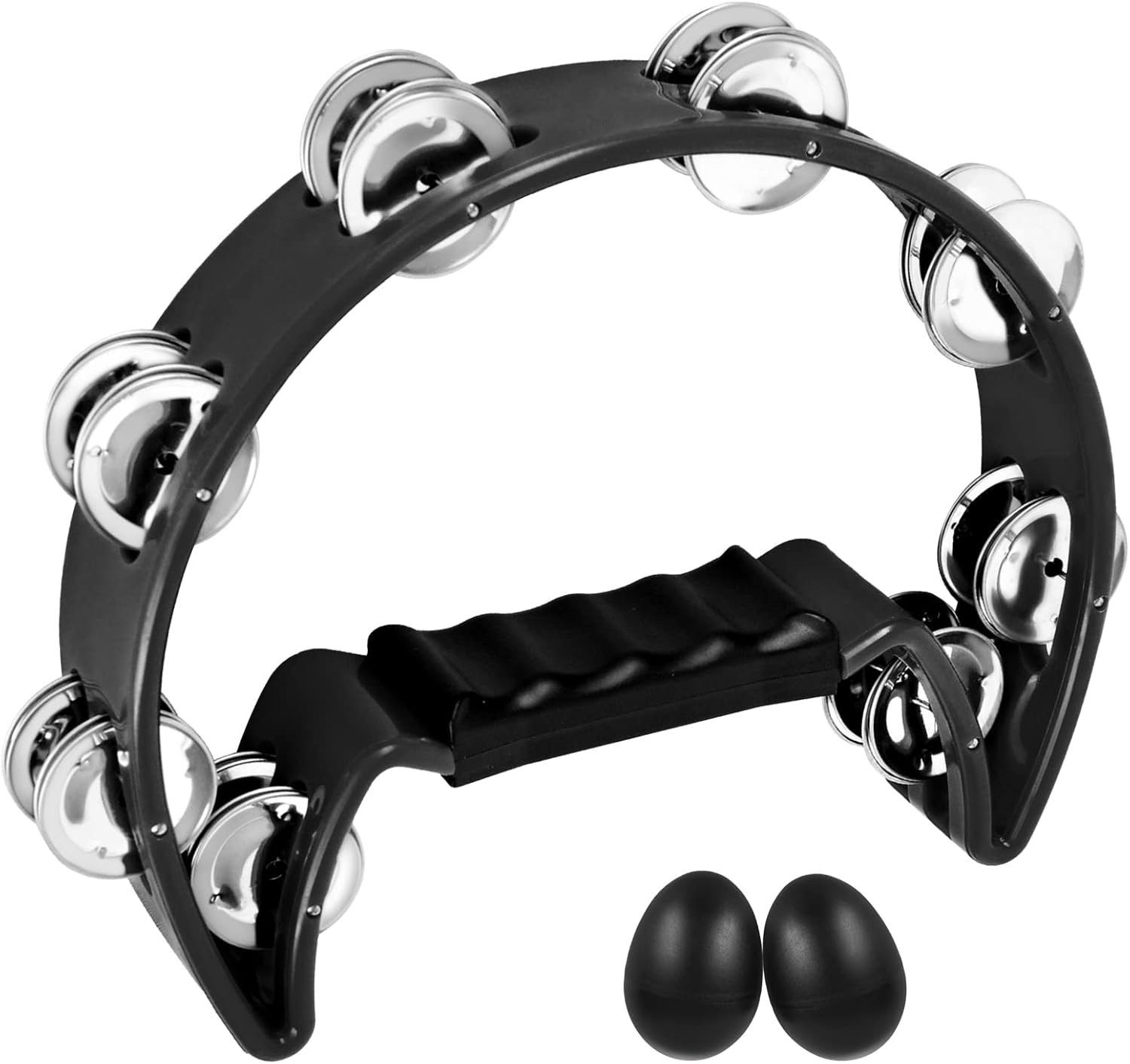 EASTROCK Single Row Tambourine Metal Jingles Hand-Held Percussion Half-Moon ABS Frame Grip Tambourine for Adults & Kids, Stage, Classroom, KTV, Black