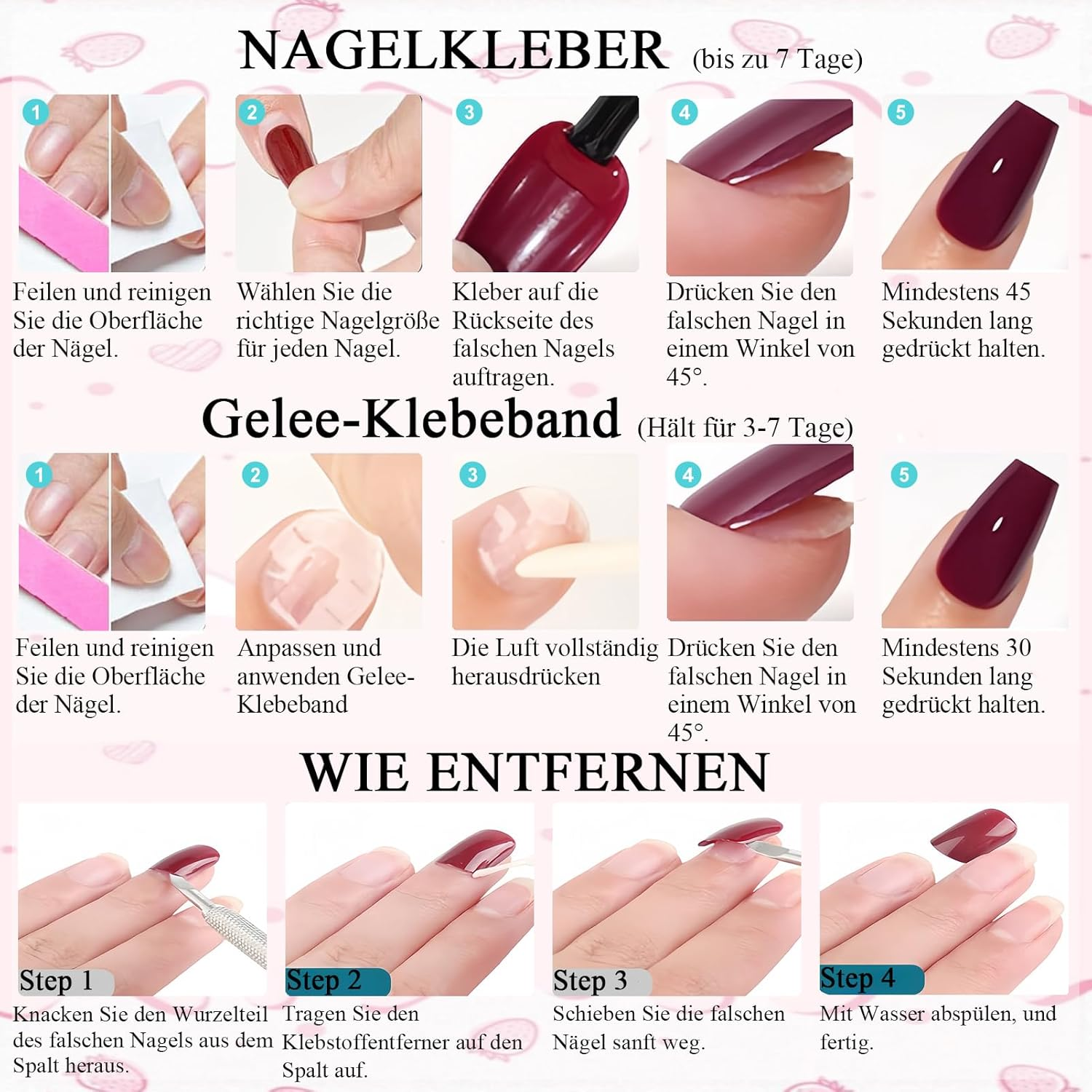 Pack of 24 Press on Nails Almond - Pink Colour Gradient Artificial Nails Medium - Full Cover False Nails - Nude Gradient White Fingernails for Sticking on for Women and Girls (Pink White Ombre) image number 1