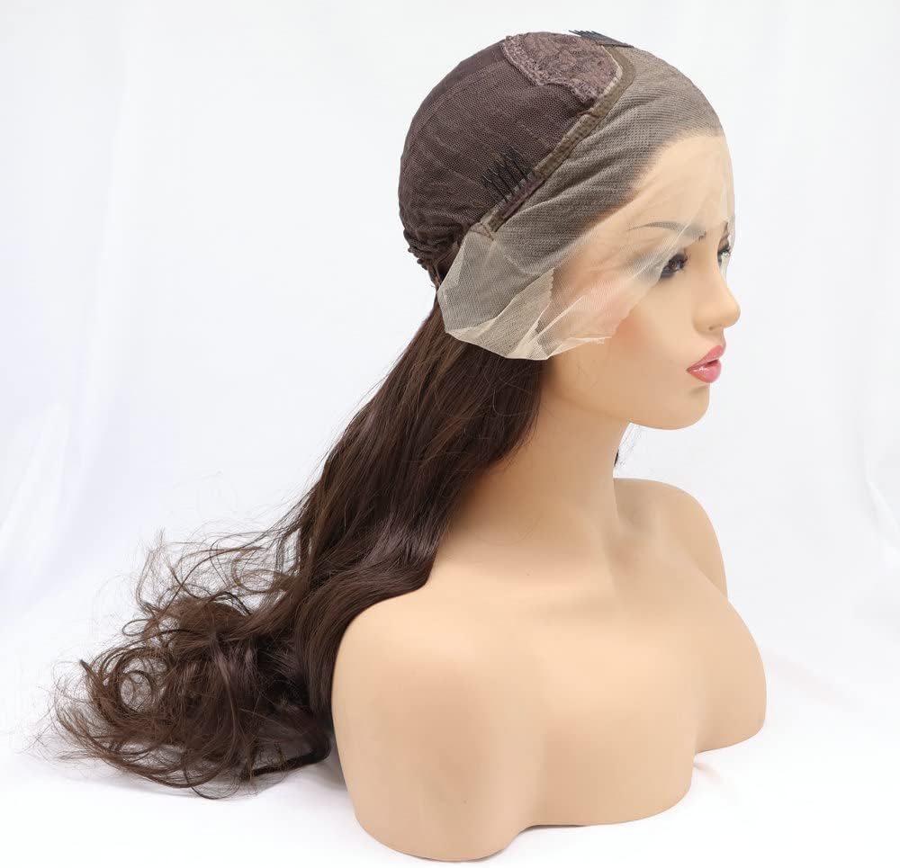 6# Dark Brown Wig Body Wave Heat Resistant Fiber Natural Brown Color Synthetic Lace Front Wigs for Women Natural Looking Synthetic Replacement Wig Daily Cosplay Party Halloween Drag Queen 26" image number 5