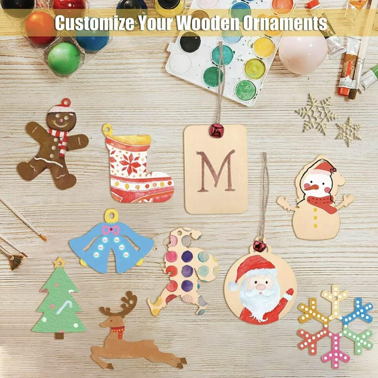 AIMALL Pack of 10 Christmas-Themed Wooden Shapes - Premium Quality Wood Tags for DIY Craft Projects, Scrapbooking, Card Making, and Decorative Embellishments - Bell image number 7