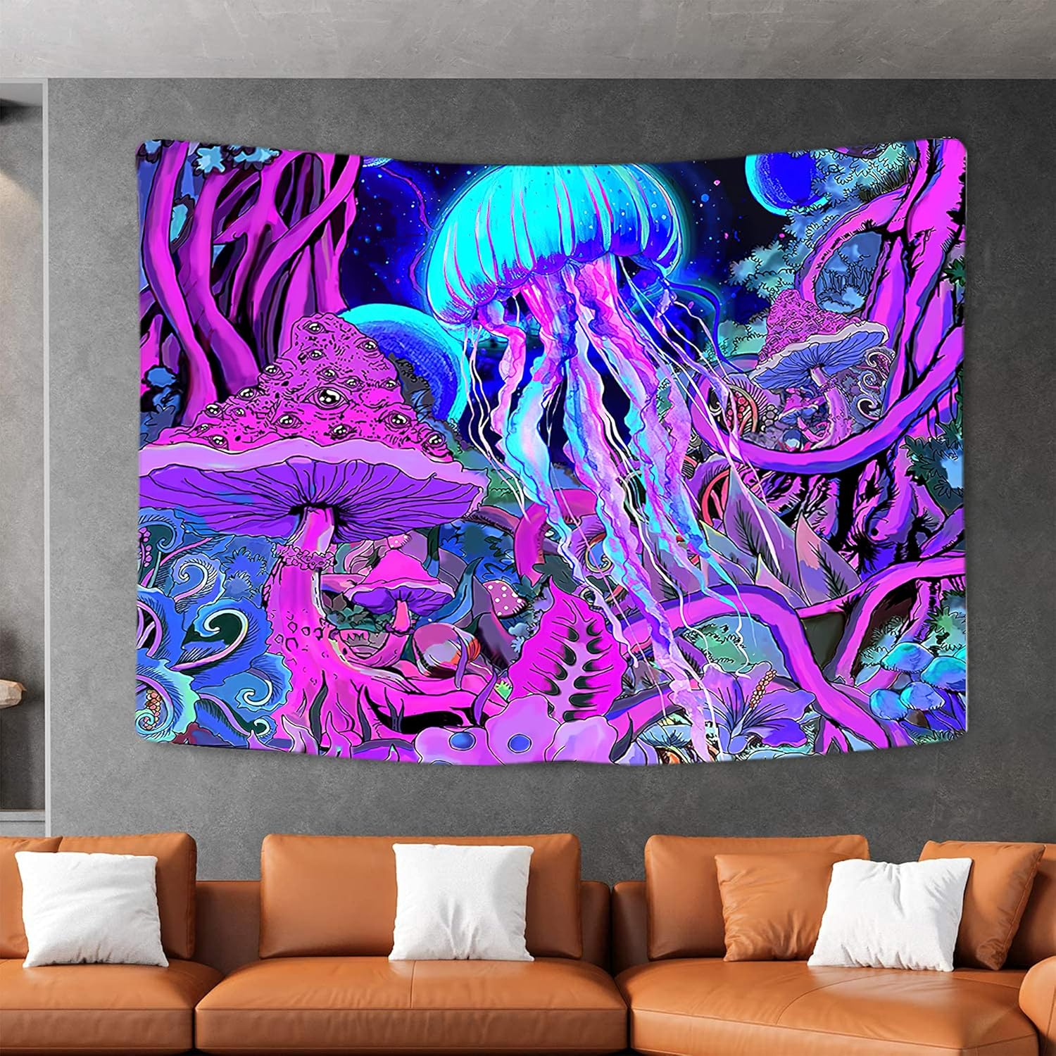 Meagtlva Jellyfish Tapestry,Trippytapestry,Weed Tapestry for Bedroom Aesthetic Hanging Tapestry Backdrop Wall Blanket Living Room Dorm (150X130Cm, Jellyfish Mushroom) image number 5