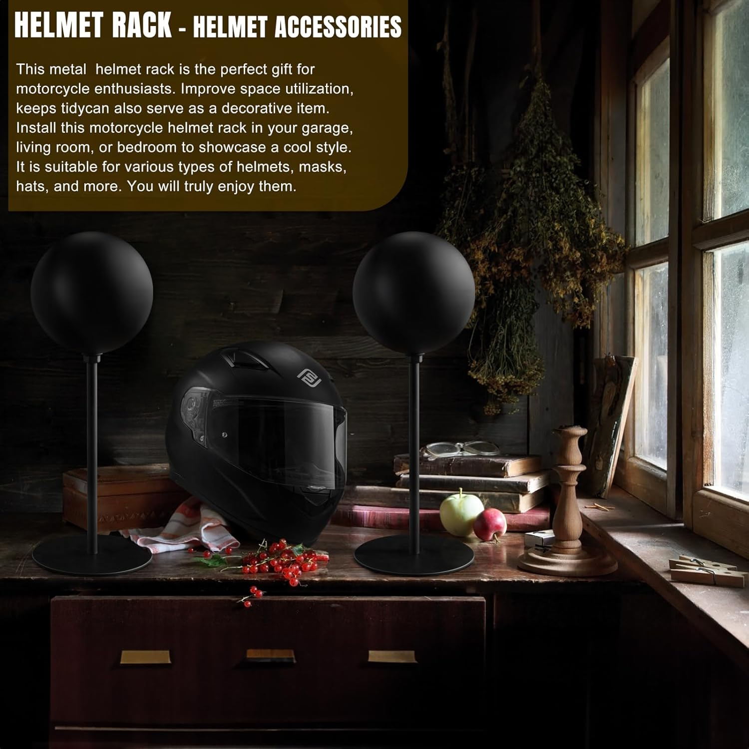 Helmet Stand Metal, Rotation Metal Stand Desktop Hanger Rack Helmet Stand Display for Motocycle Helmet, Caps,Hat, and Rugby Helmet(4Pack) image number 2