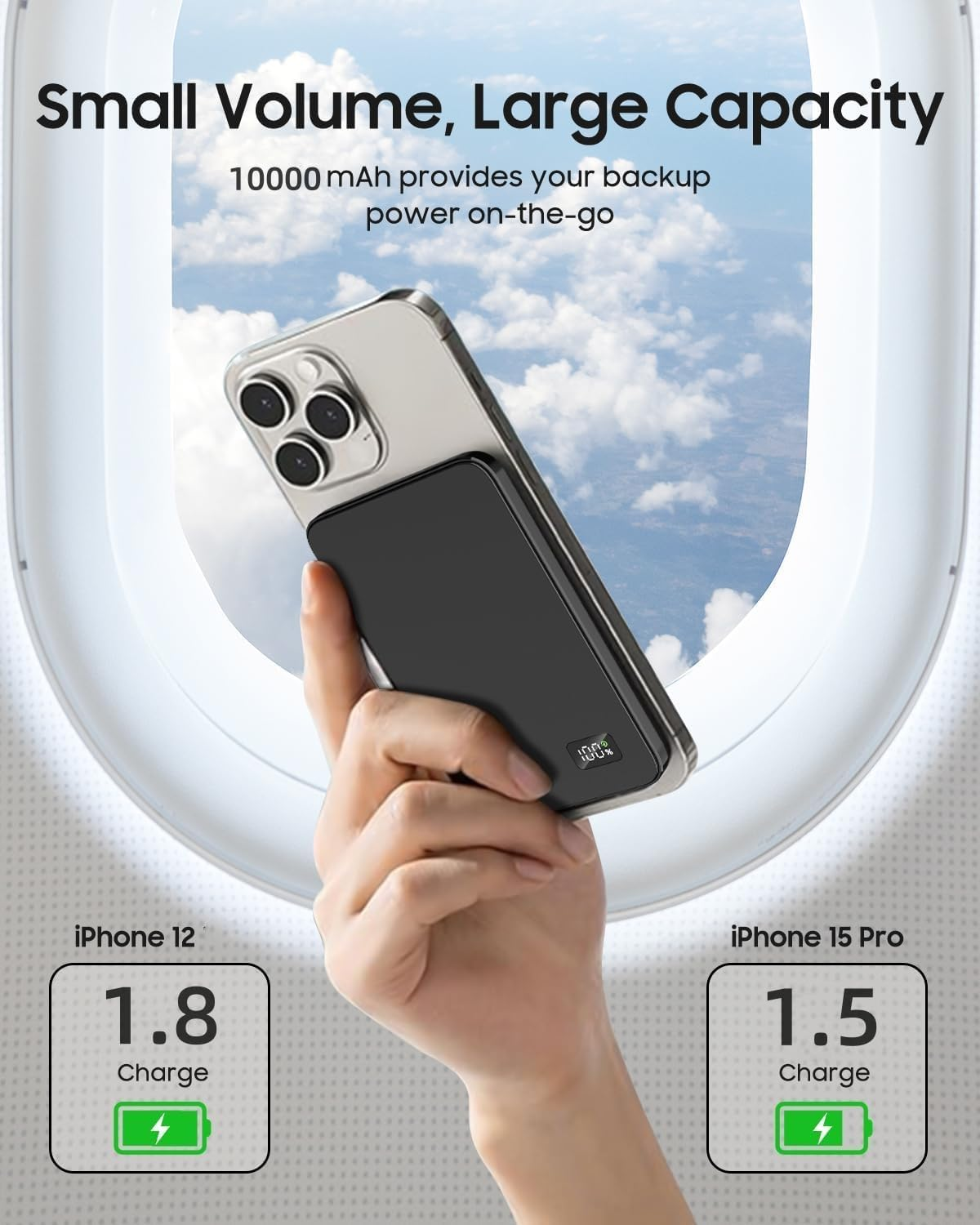 Magnetic Wireless Power Bank 10000Mah 3-In-1 Portable Charger with Mag-Safe for Iphone 16/15/14/13/12, Watch, Airpods 20W PD Fast Charging with LED Display Compatible with Samsung Galaxy Phones image number 2