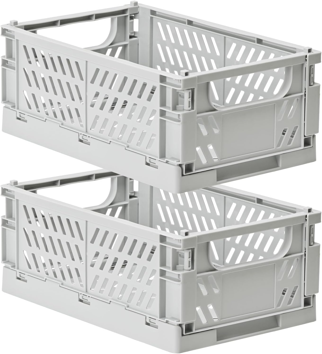 2-Pack Pastel Storage Crates, Plastic Crates, Baskets for Organizing, Collapsible Storage Crates for Bedroom Decor Classroom Office Kitchen Bathroom Home (Grey, 9.8" X 6.5" X 3.8")