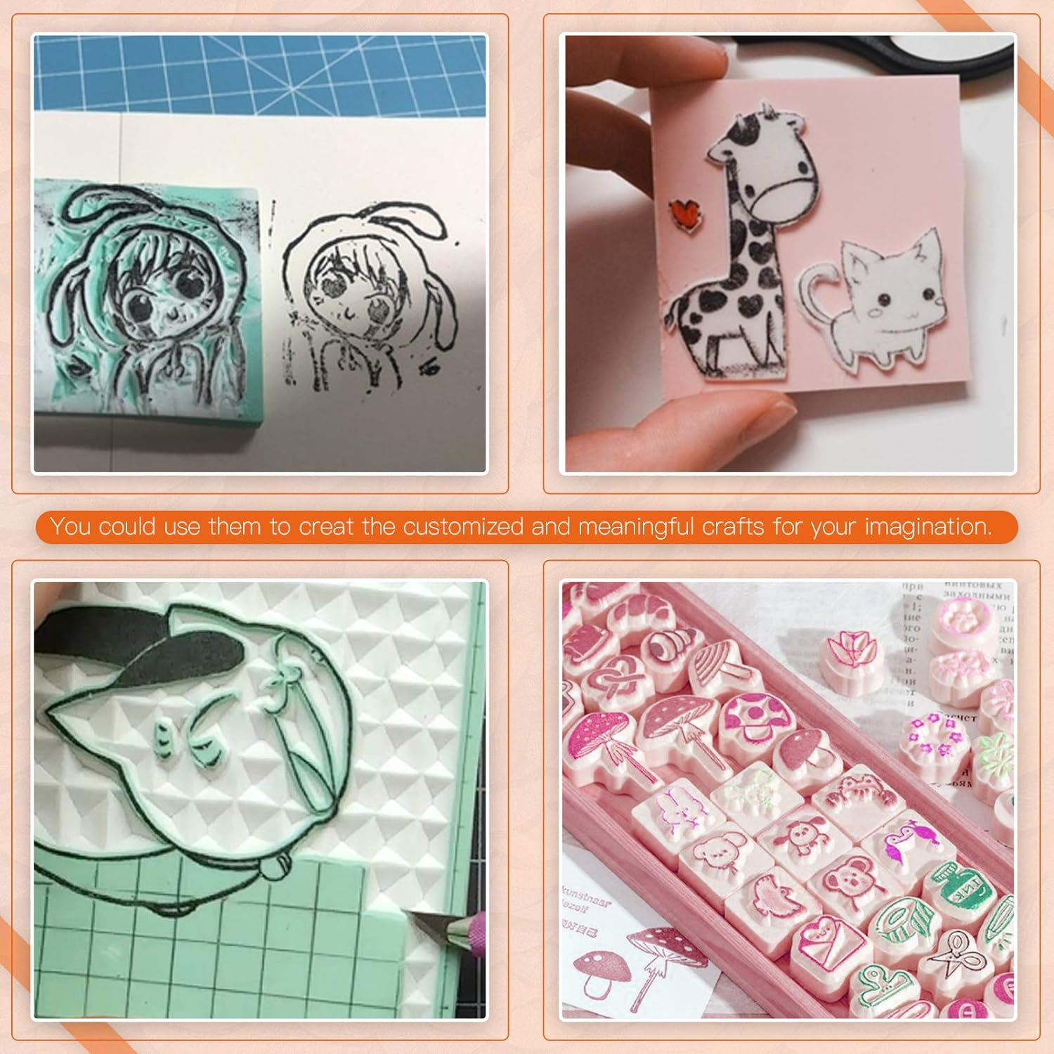 14Pcs Mixed Carve Printing Kit with Carving Knives and Whetstone, Rubber Stamp Blocks Set for Beginners or Professionals, Printmaking, Sculpting, Stamping image number 2