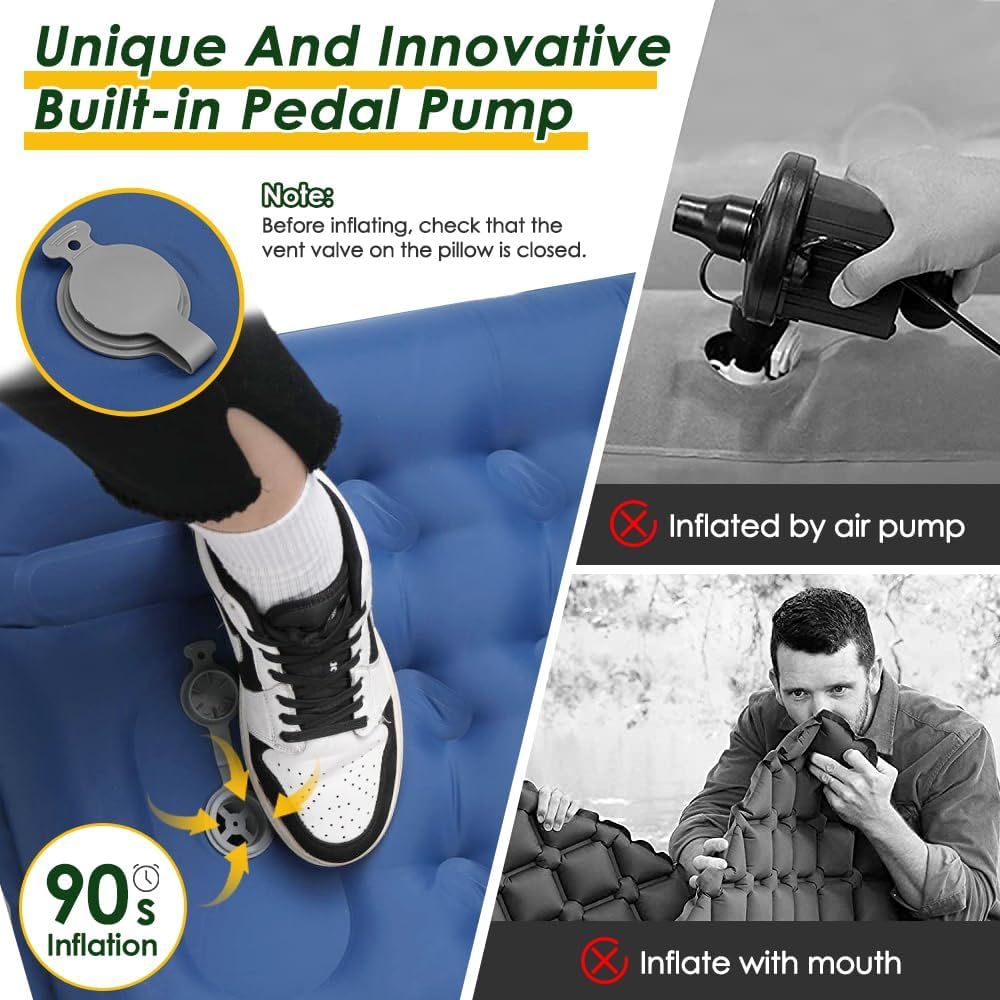 AUTOWT Self-Inflating Camping Mat - 12 CM Thickness Inflatable Sleeping Pad with Built-In Pump Pillow, Portable Lightweight Single Camp Air Mattress, Double Joinable Outdoor Hiking Backpacking (Blue) - Grey image number 2