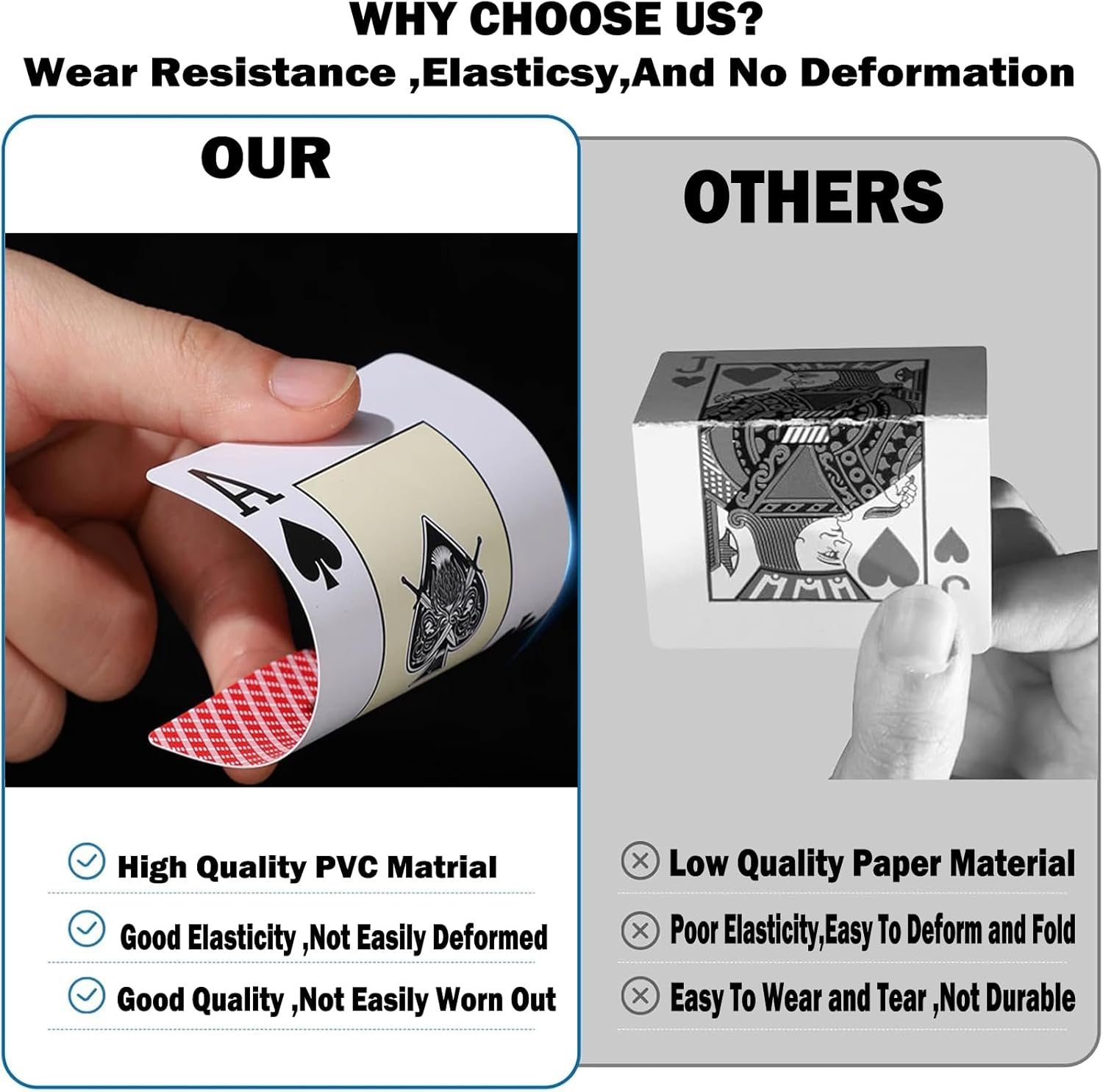 2 Decks of Plastic Playing Cards, Large Print Index Waterproof Poker Cards,Decks of Cards Bulk, Poker Size, Standard Index, for Blackjack, Euchre, Canasta Card Game,Blue & Red Back Pattern image number 4